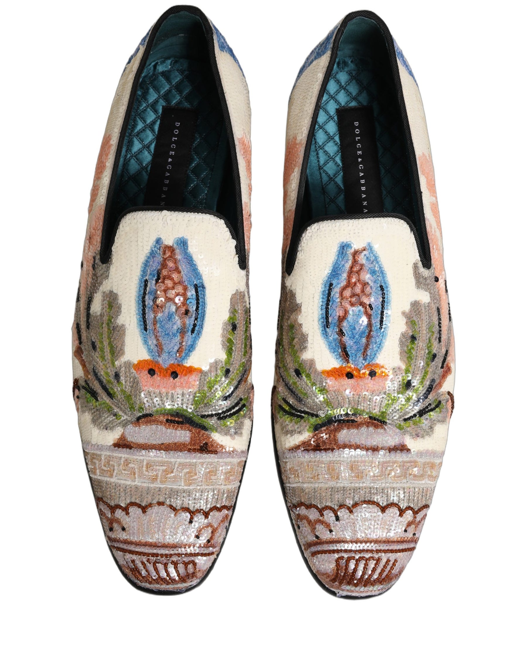 Dolce & Gabbana Multicolor Sequin Embroidered Loafers Shoes | Regal Royce