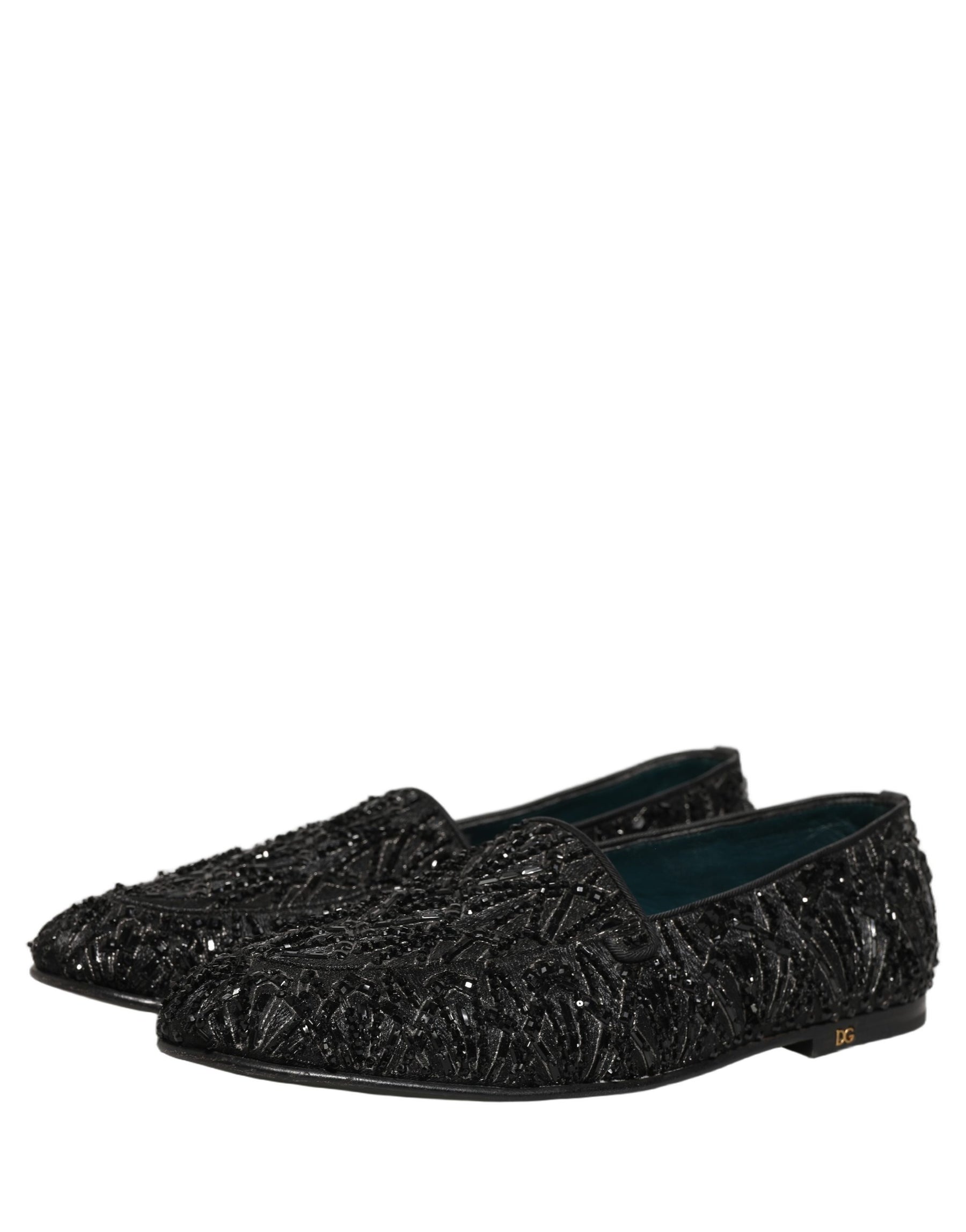 Dolce & Gabbana Black Velvet Embroidered Dress Loafers Shoes | Regal Royce