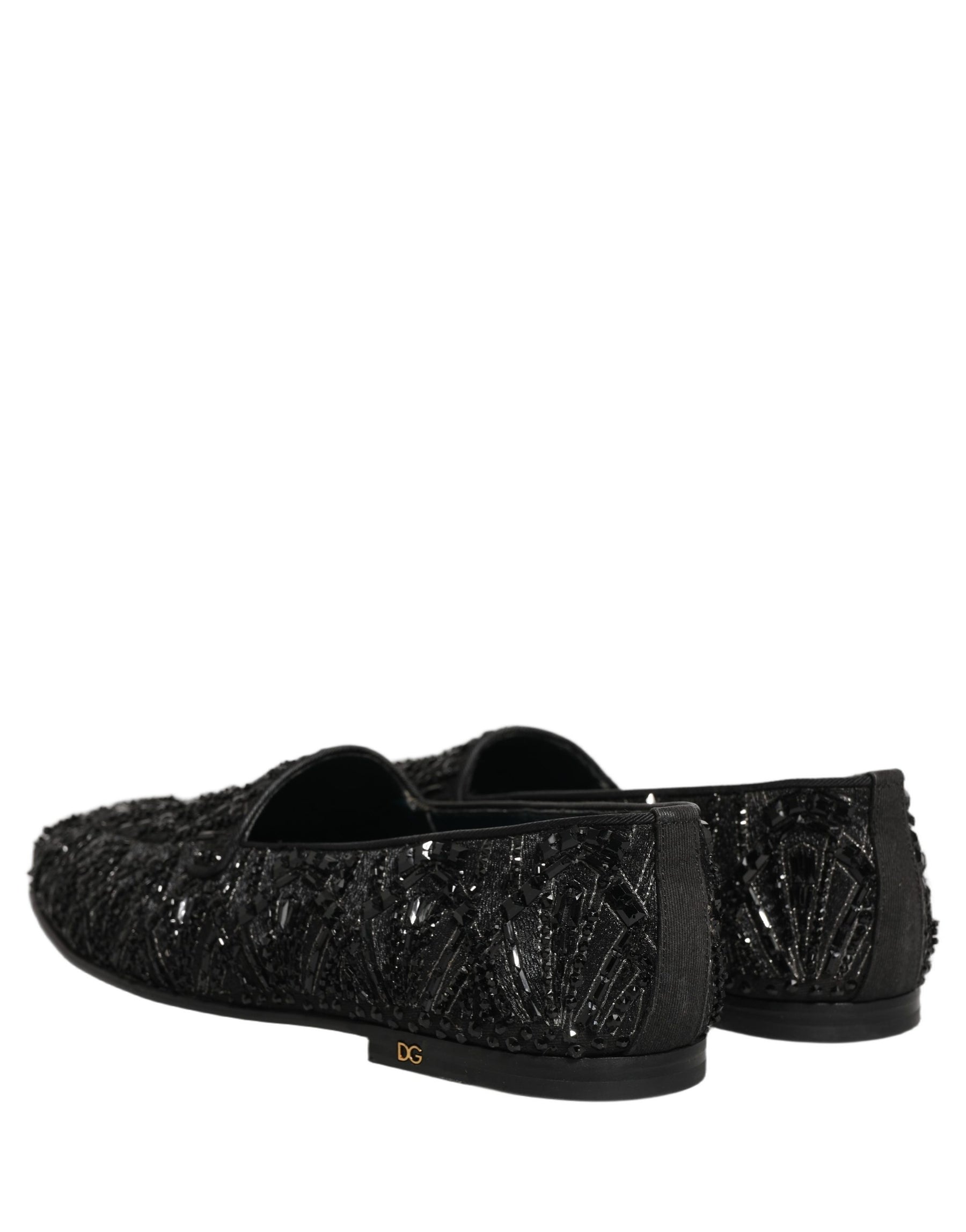 Dolce & Gabbana Black Velvet Embroidered Dress Loafers Shoes | Regal Royce