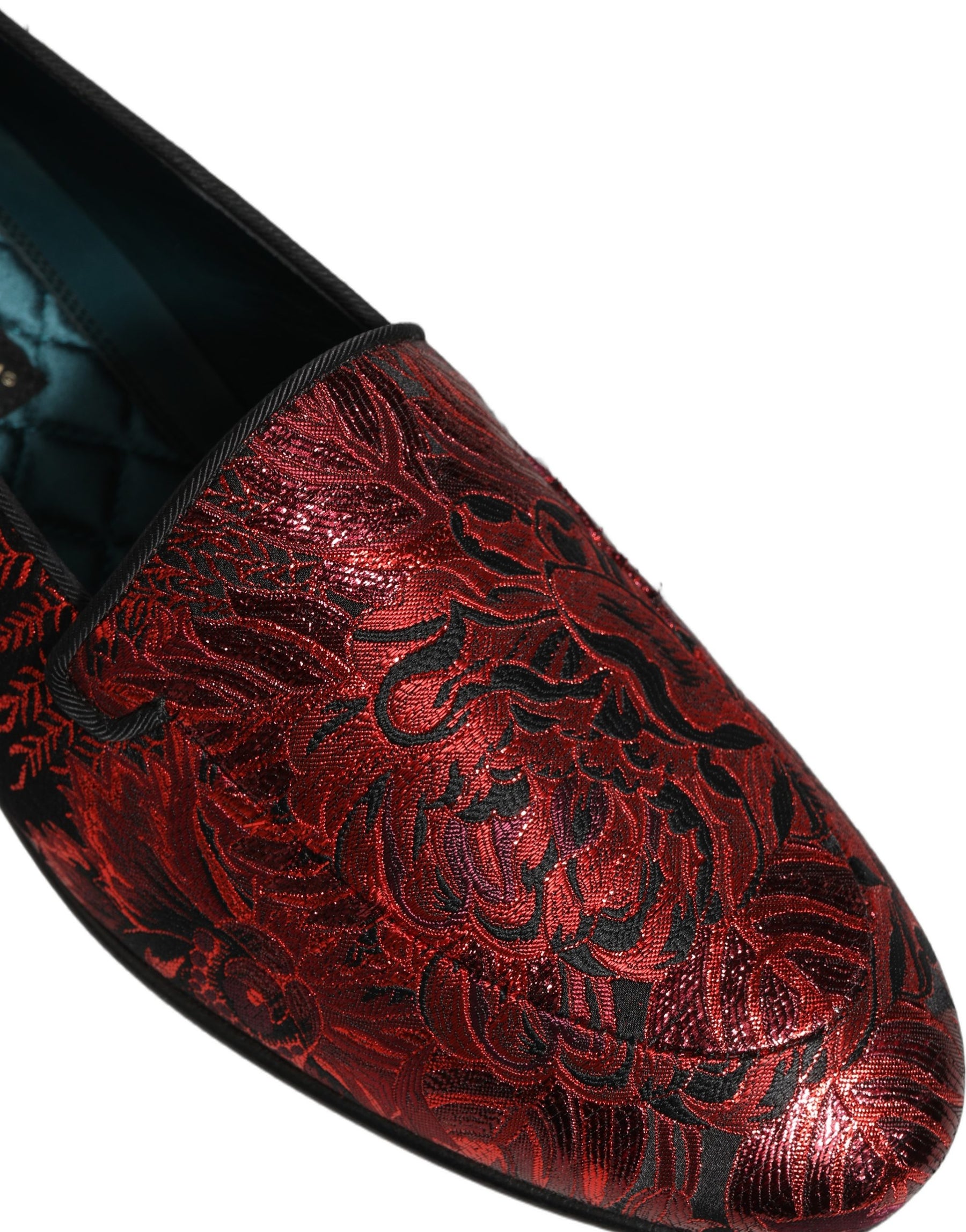 Dolce & Gabbana Red Floral Jacquard Slip On Loafers Shoes | Regal Royce