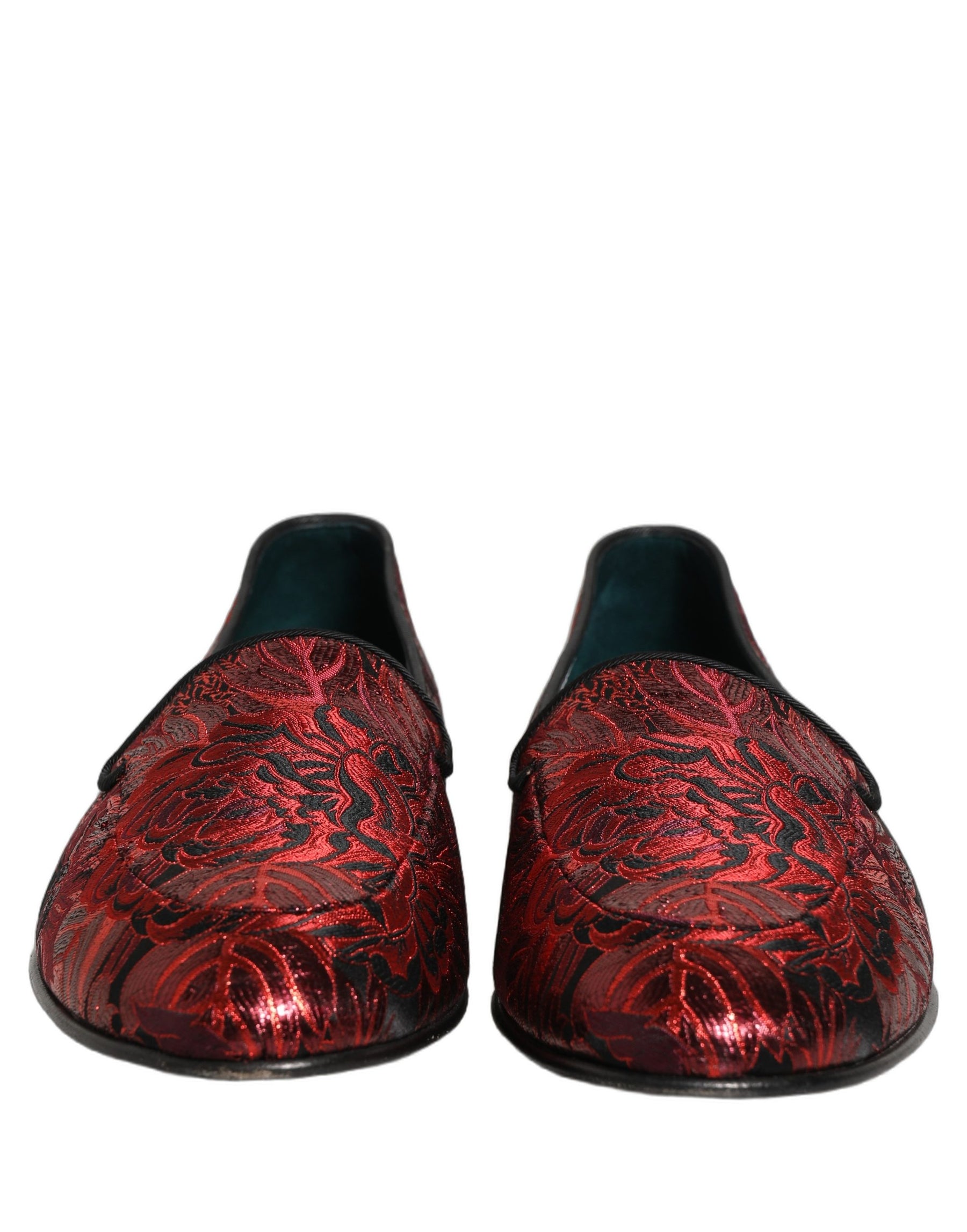 Dolce & Gabbana Red Floral Jacquard Slip On Loafers Shoes | Regal Royce