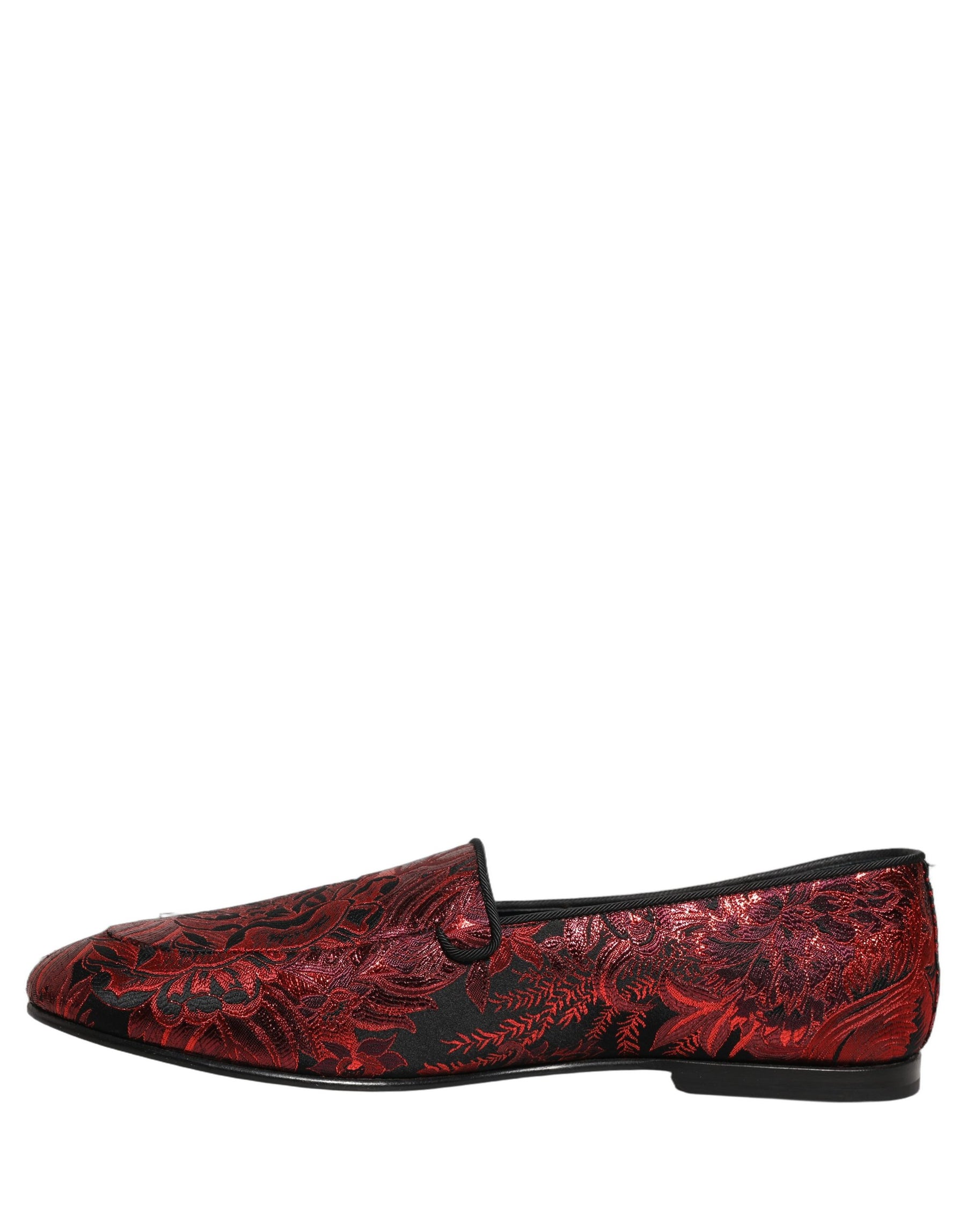 Dolce & Gabbana Red Floral Jacquard Slip On Loafers Shoes | Regal Royce