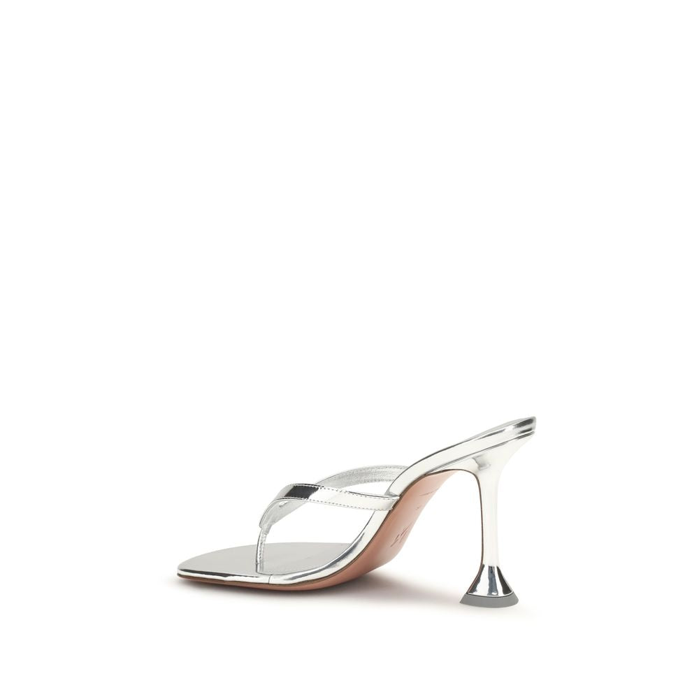 Amina Muaddi Silver Calf Leather Bos Taurus Stiletto Heel Sandals | Regal Royce