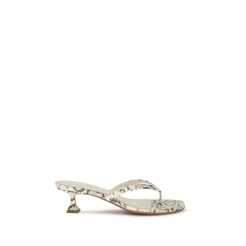 Amina Muaddi Gray Calf Leather Bos Taurus Flat Sandals | Regal Royce