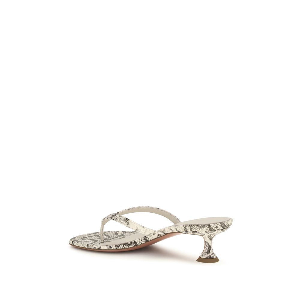 Amina Muaddi Gray Calf Leather Bos Taurus Flat Sandals | Regal Royce