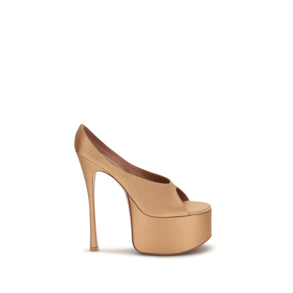 Amina Muaddi Beige Silk Platform Pumps | Regal Royce