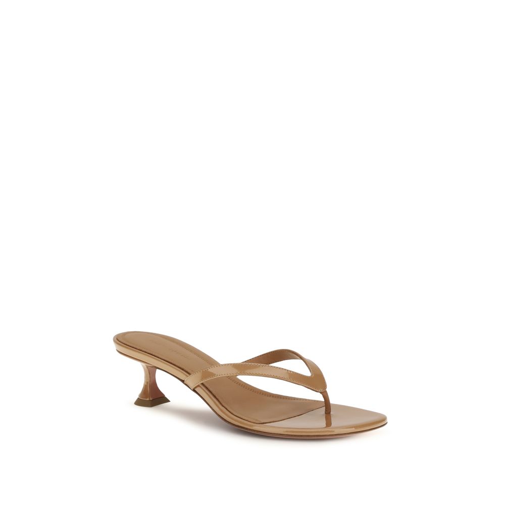 Amina Muaddi Beige Calf Leather Bos Taurus Flat Sandals | Regal Royce
