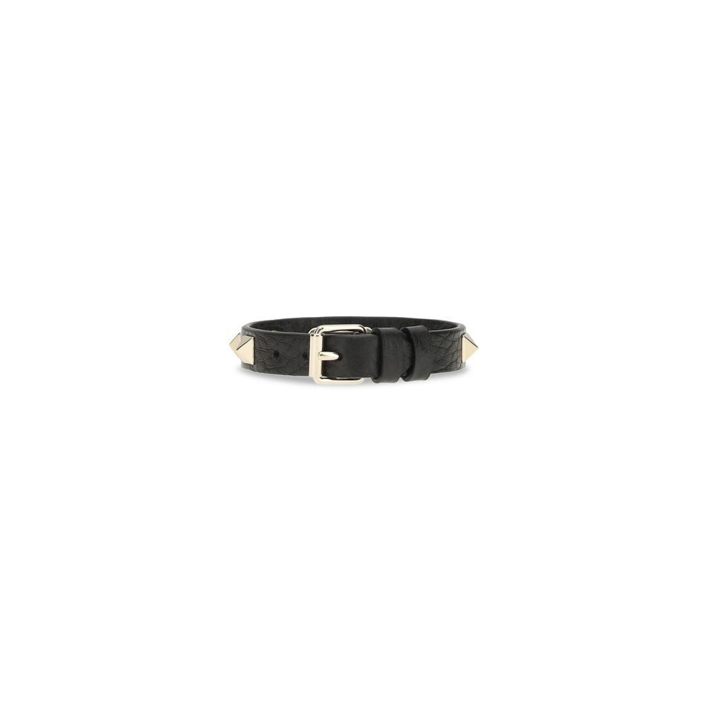 Valentino Garavani Black Calf Leather Bos Taurus Bracelet | Regal Royce