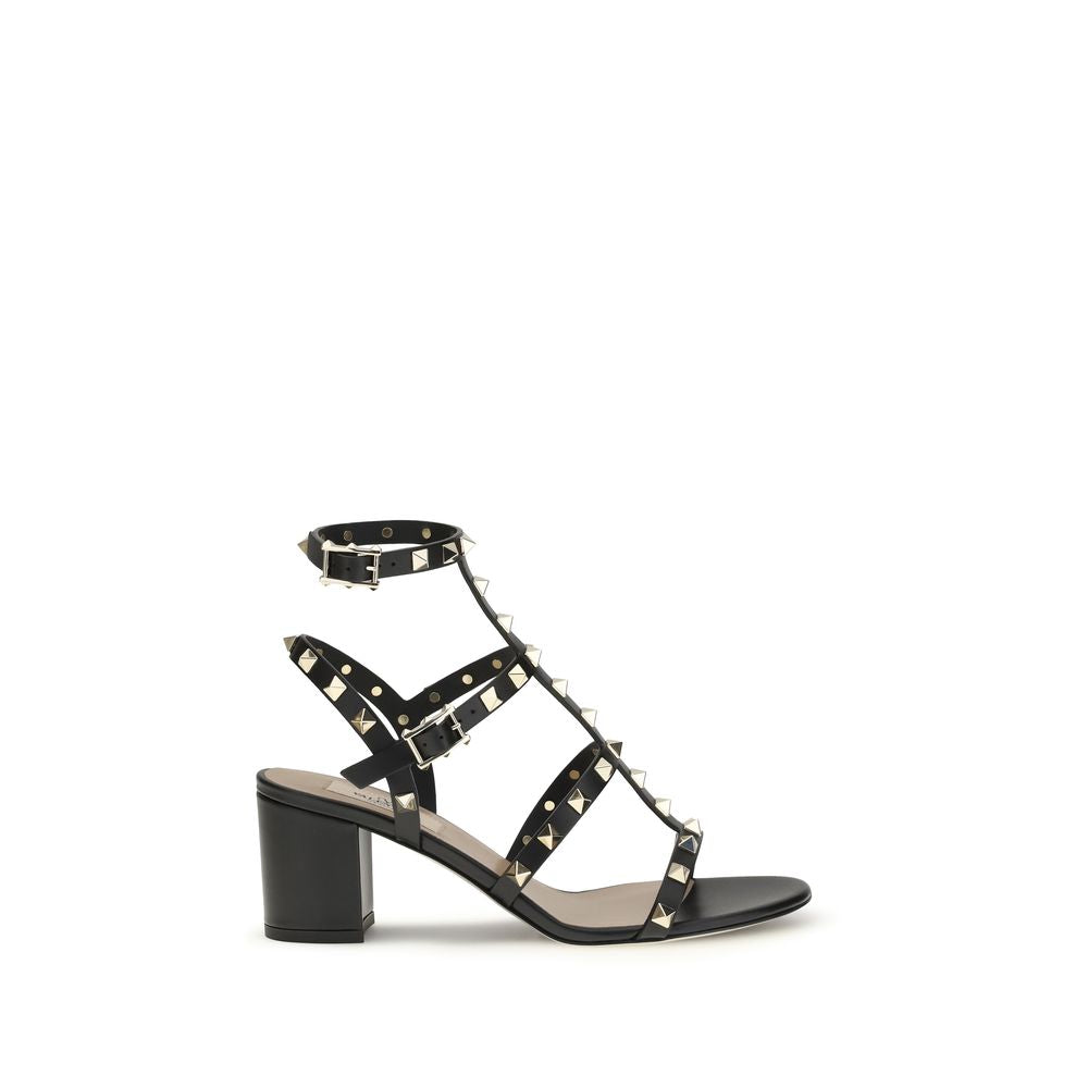 Valentino Garavani Black Calf Leather Bos Taurus Strap-On Sandals | Regal Royce