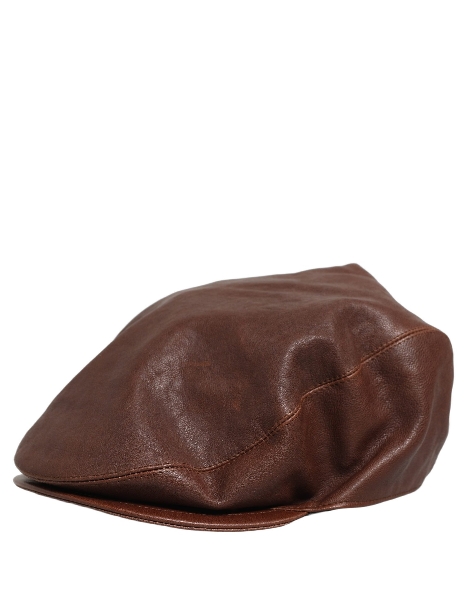 Dolce & Gabbana Men Brown Lamb Leather Newsboy Cloth Capello Hat | Regal Royce