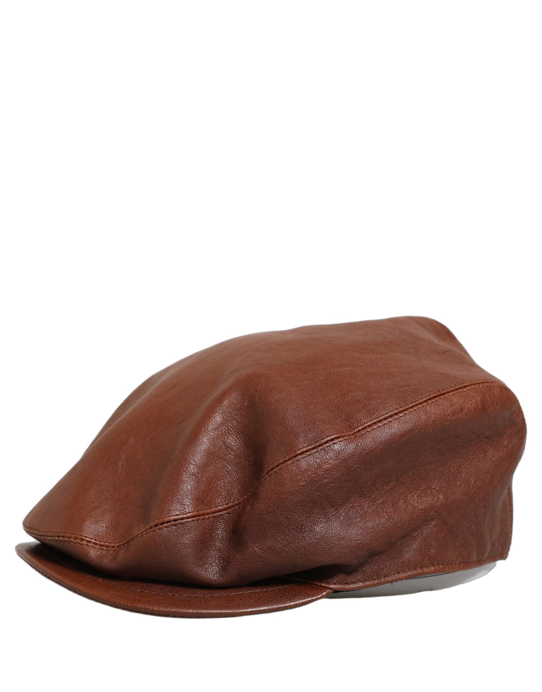 Dolce & Gabbana Men Brown Lamb Leather Newsboy Cloth Capello Hat | Regal Royce