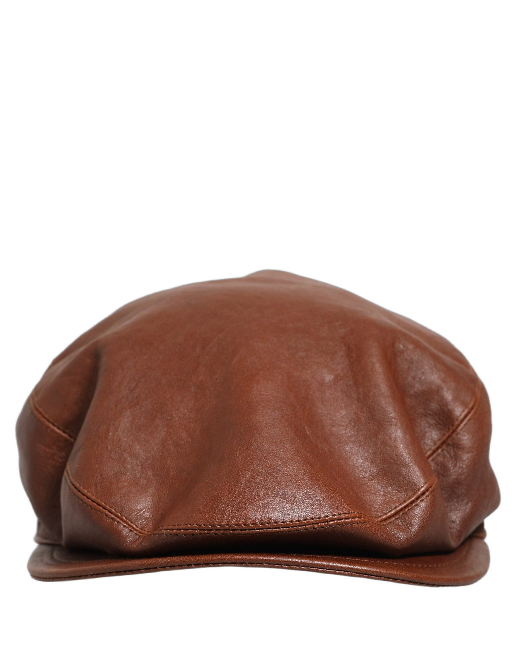 Dolce & Gabbana Men Brown Lamb Leather Newsboy Cloth Capello Hat | Regal Royce