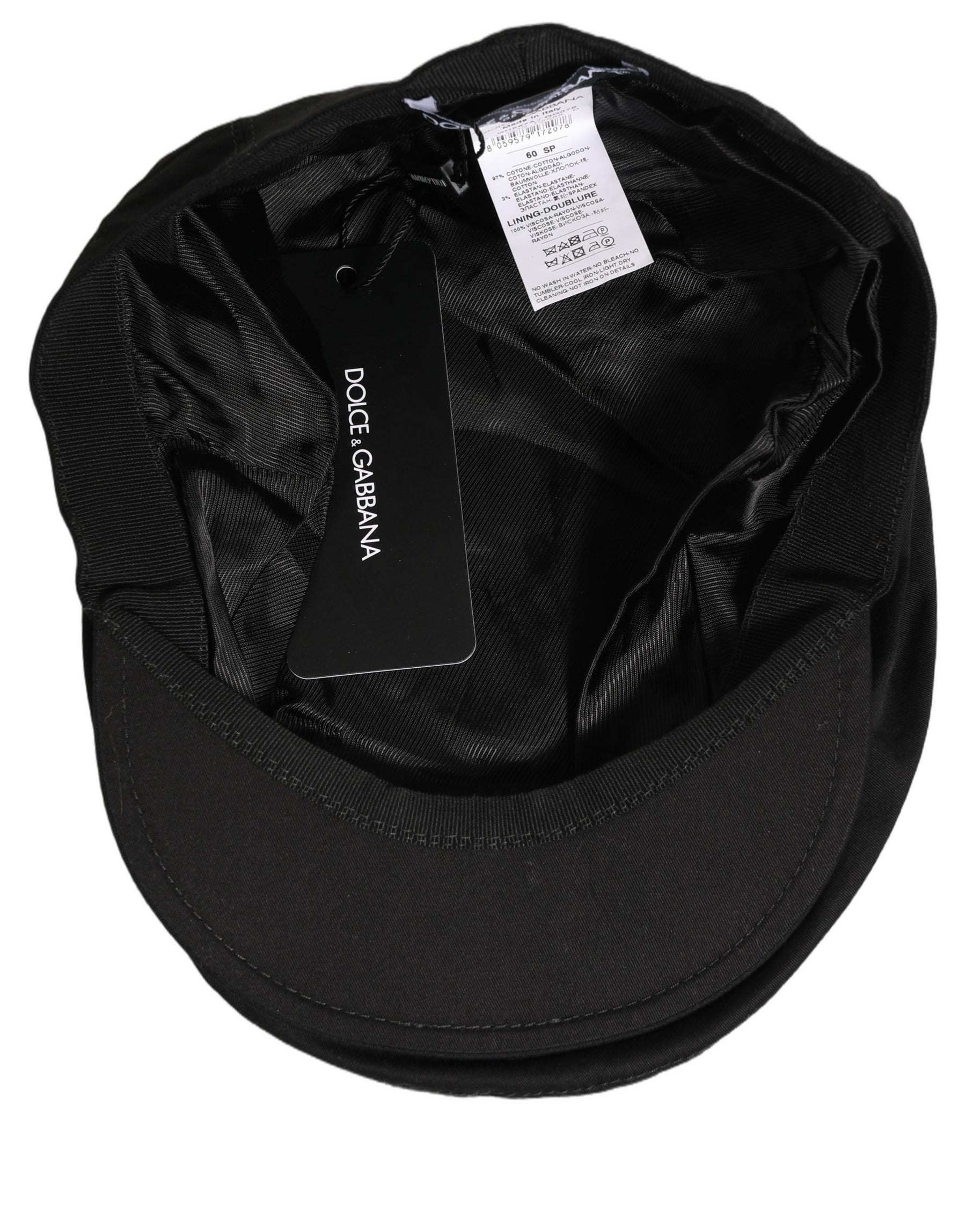 Dolce & Gabbana Men Black Cotton Stretch Newsboy Cloth Capello Hat | Regal Royce
