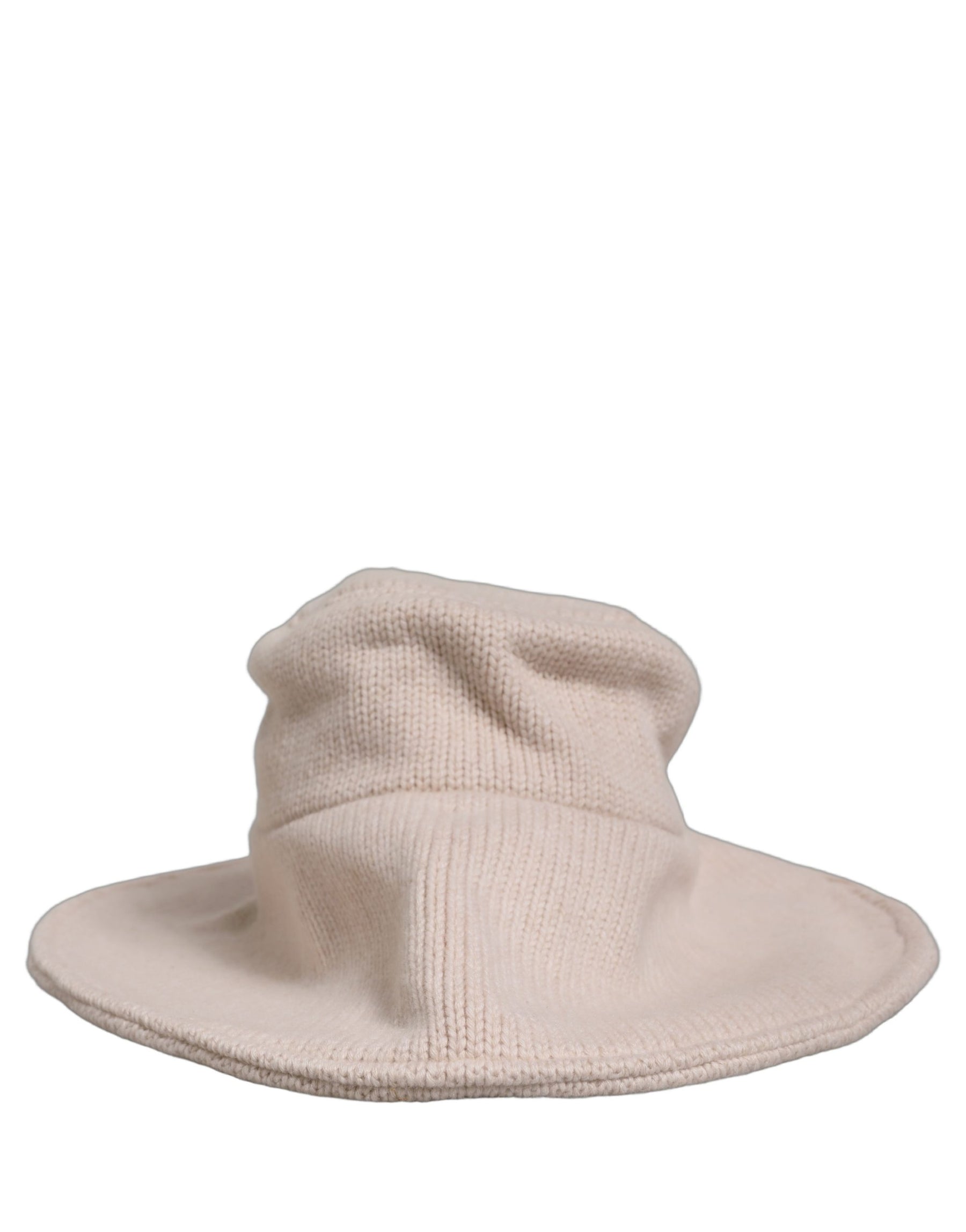 Dolce & Gabbana Women Beige Wool Knit Wide Brim Bucket Capello Hat | Regal Royce