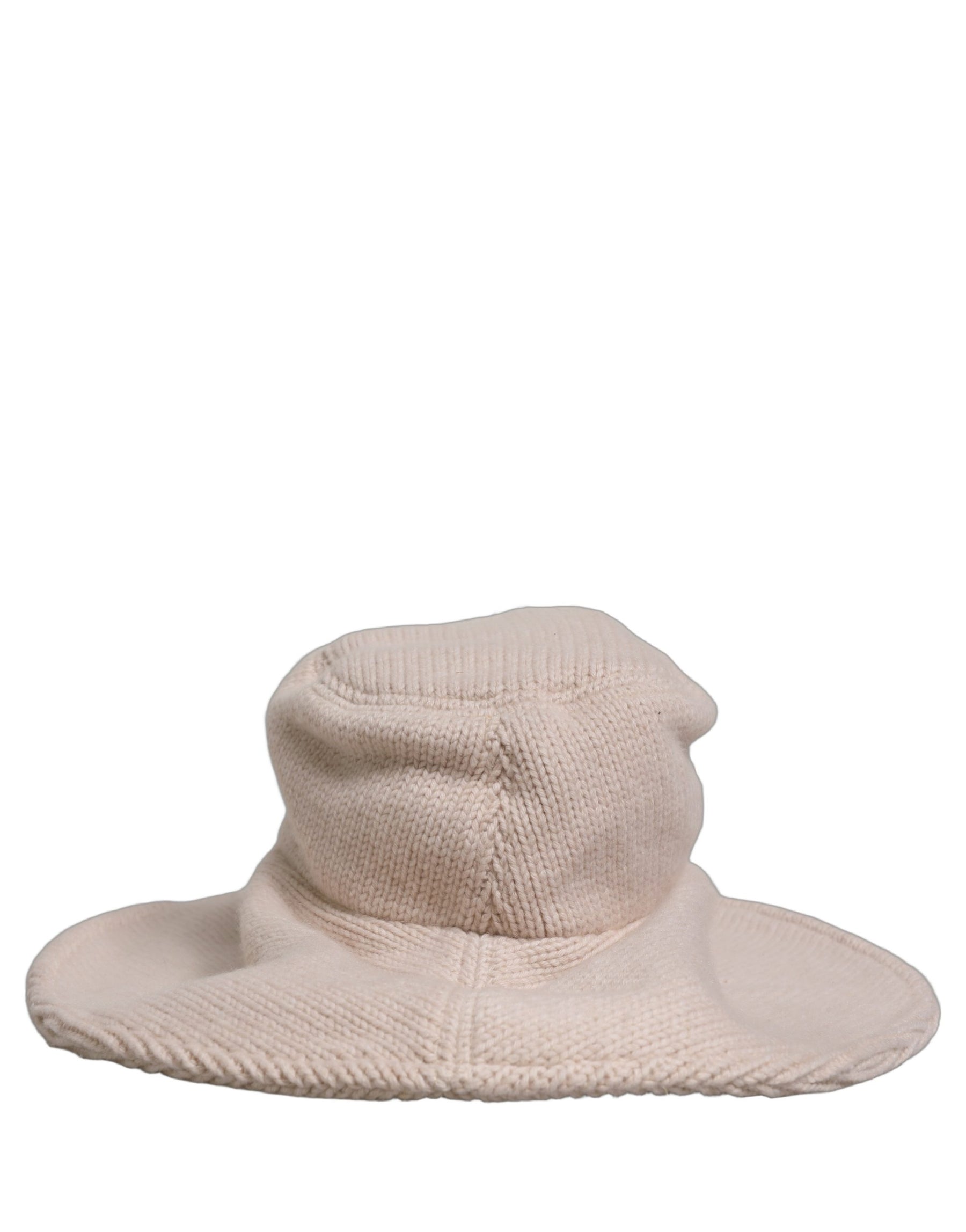 Dolce & Gabbana Women Beige Wool Knit Wide Brim Bucket Capello Hat | Regal Royce