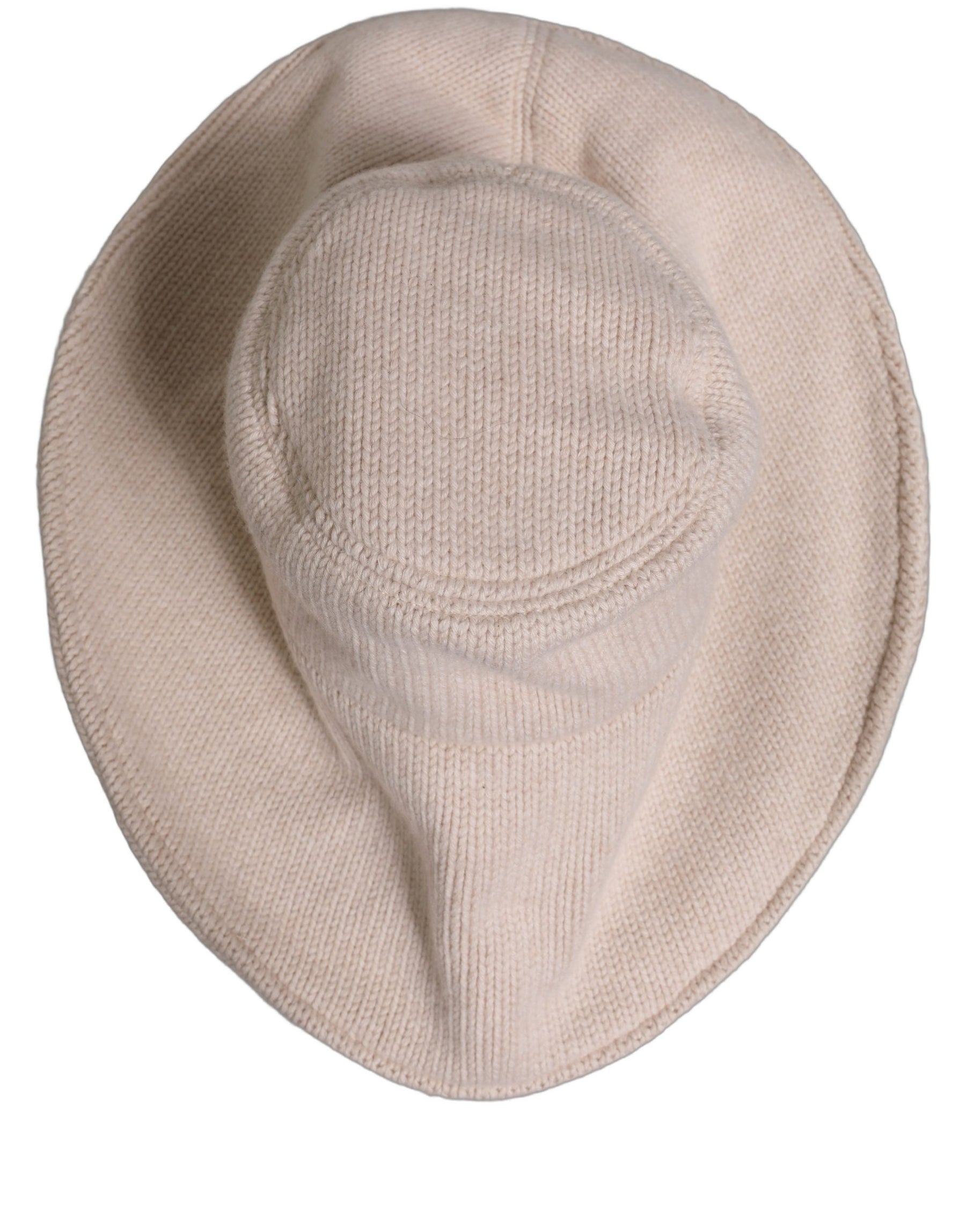 Dolce & Gabbana Women Beige Wool Knit Wide Brim Bucket Capello Hat | Regal Royce