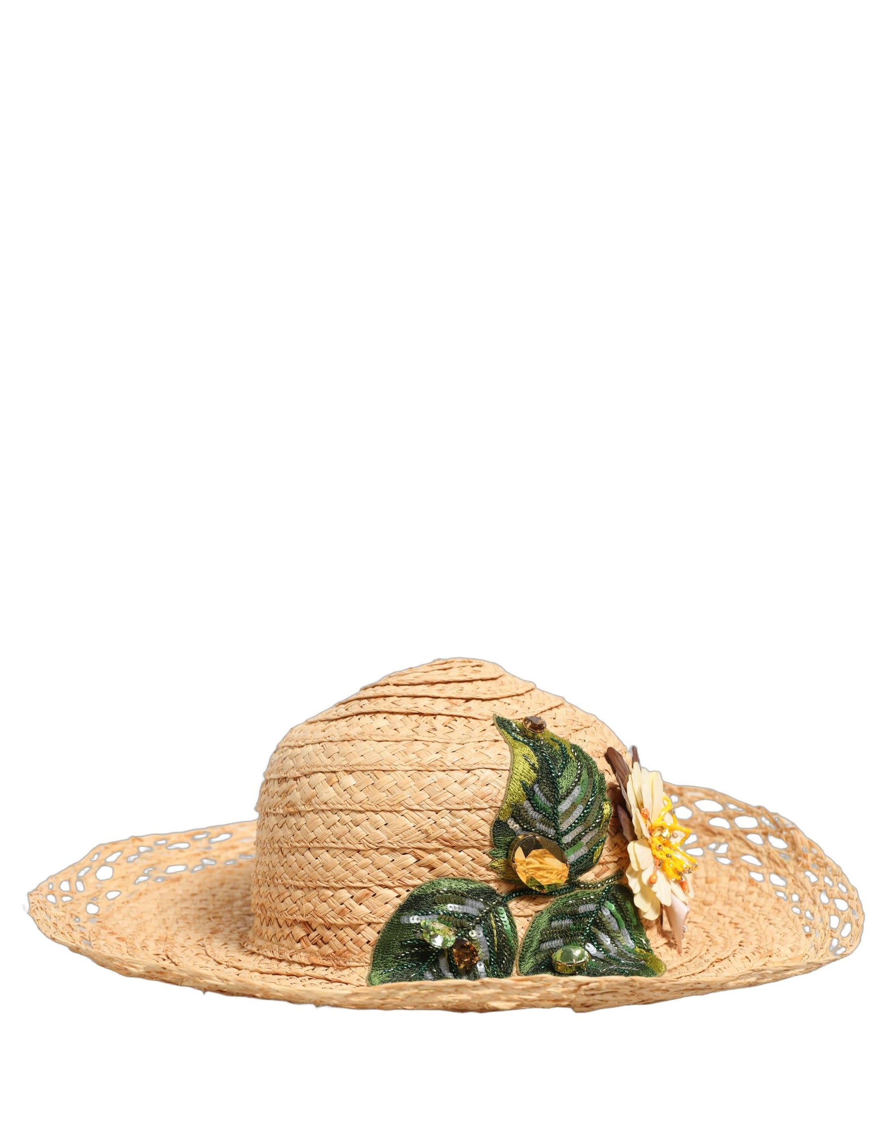 Dolce & Gabbana Women Beige Wide Brim Floral Bucket Capello Hat | Regal Royce