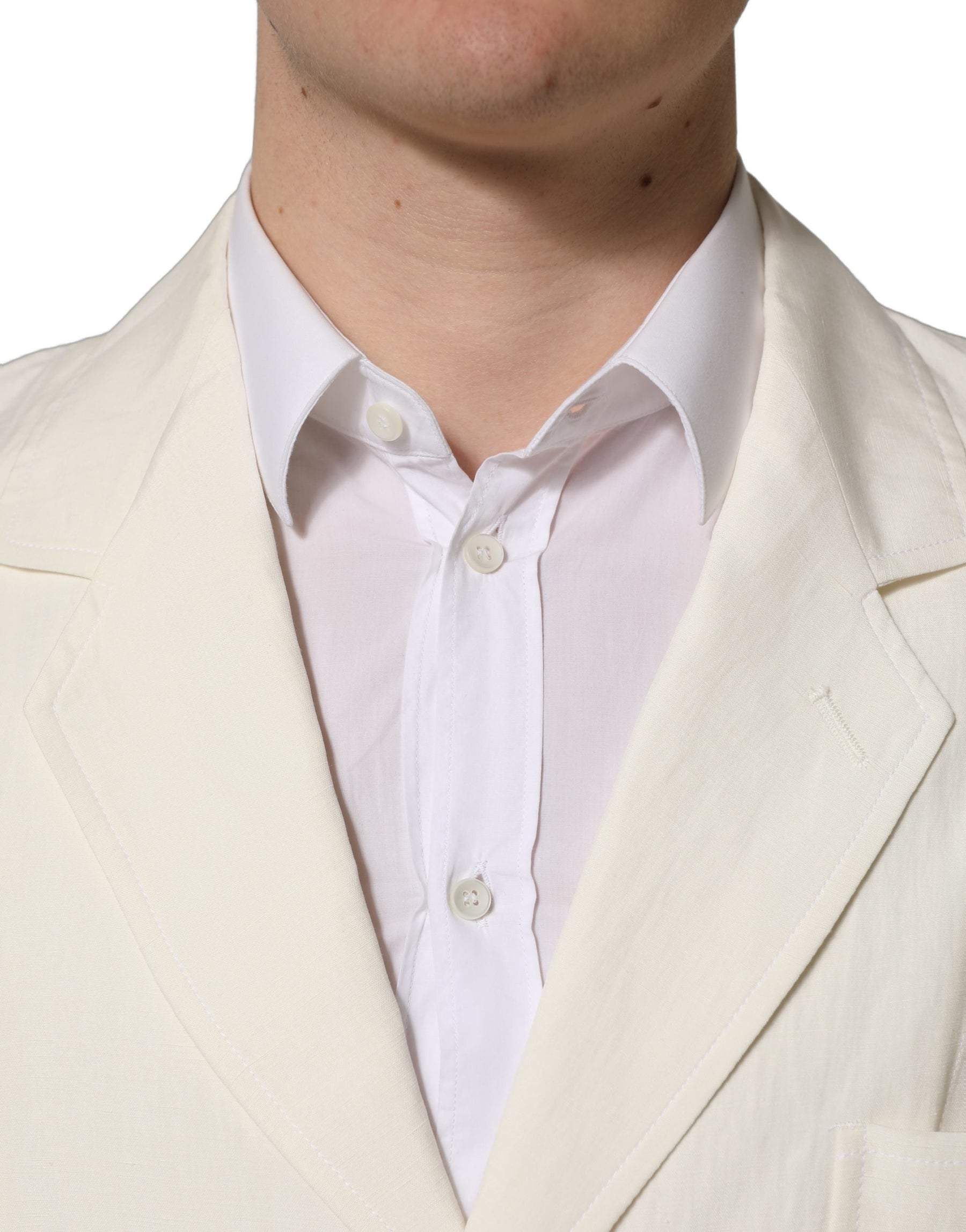 Dolce & Gabbana Off White Flax Single Breasted Blazer Jacket | Regal Royce