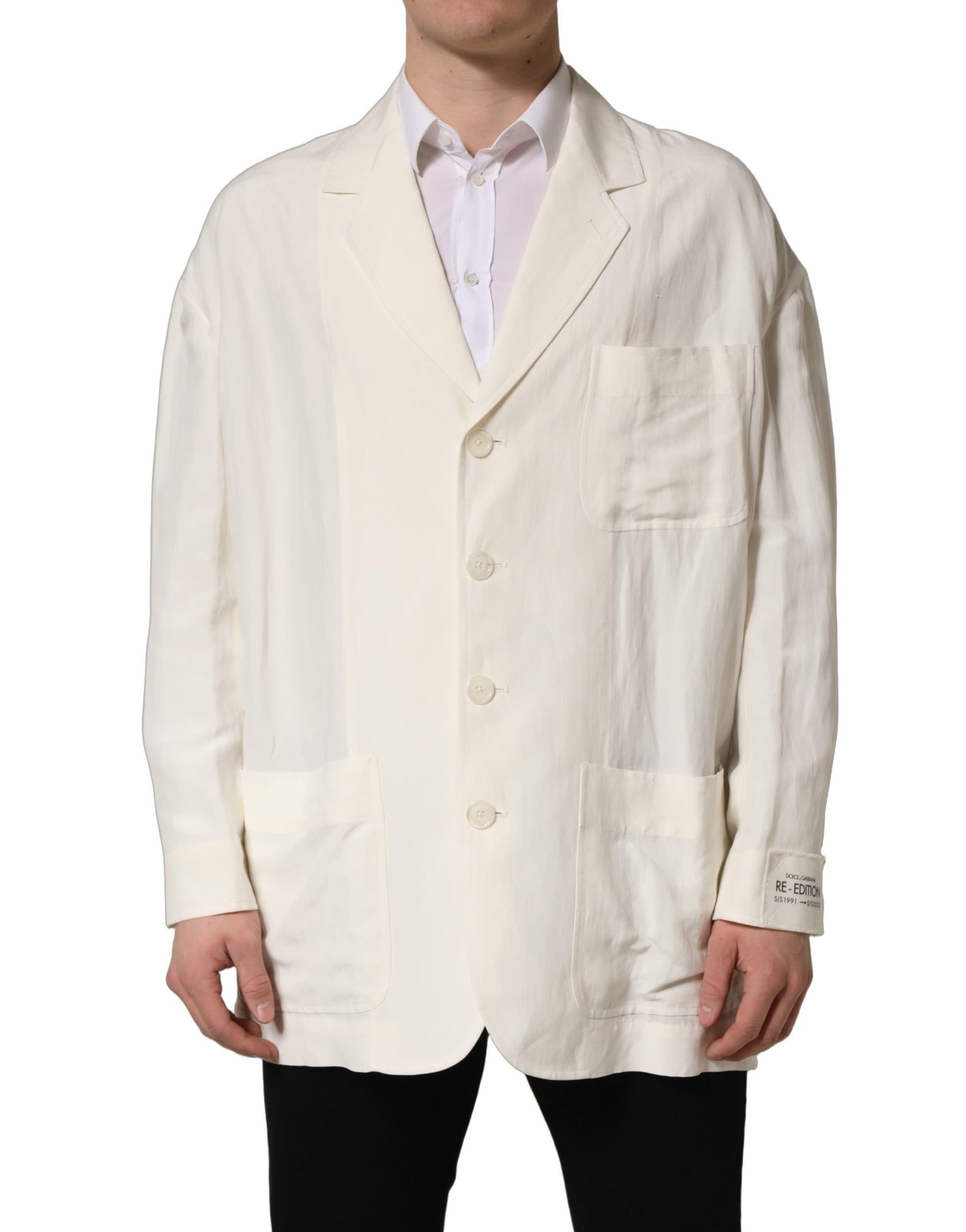 Dolce & Gabbana Off White Flax Single Breasted Blazer Jacket | Regal Royce