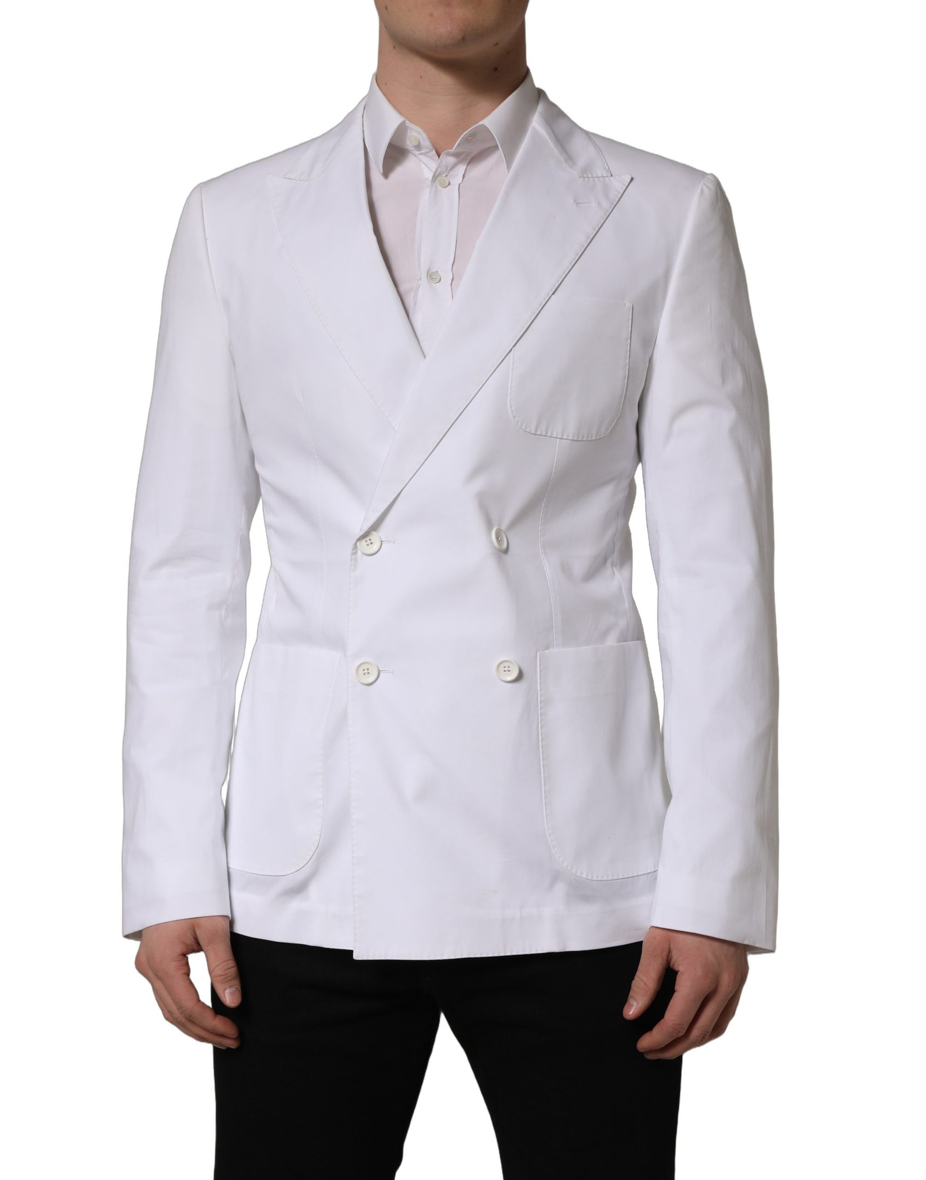 Dolce & Gabbana White Cotton Double Breasted Blazer Jacket | Regal Royce