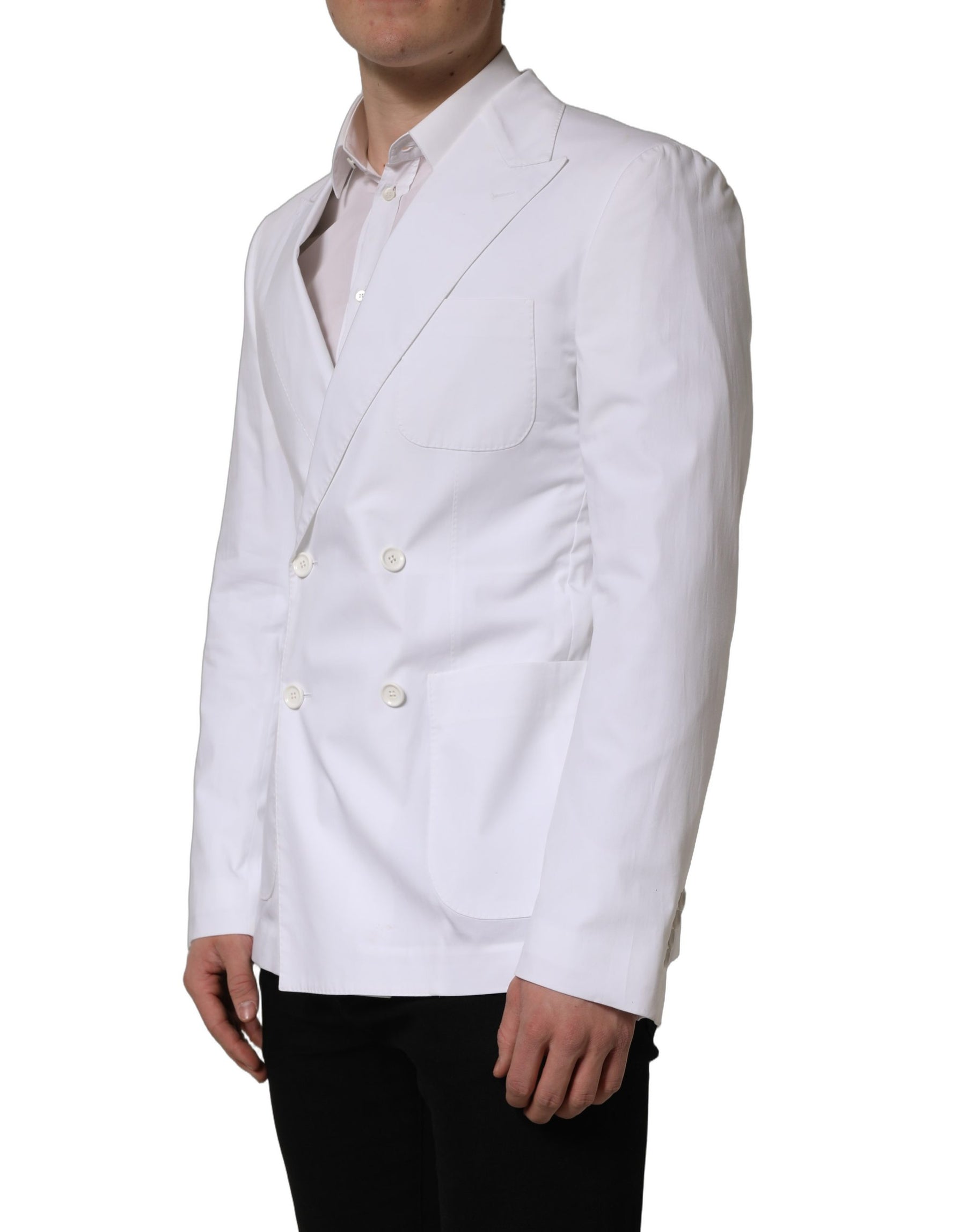 Dolce & Gabbana White Cotton Double Breasted Blazer Jacket | Regal Royce