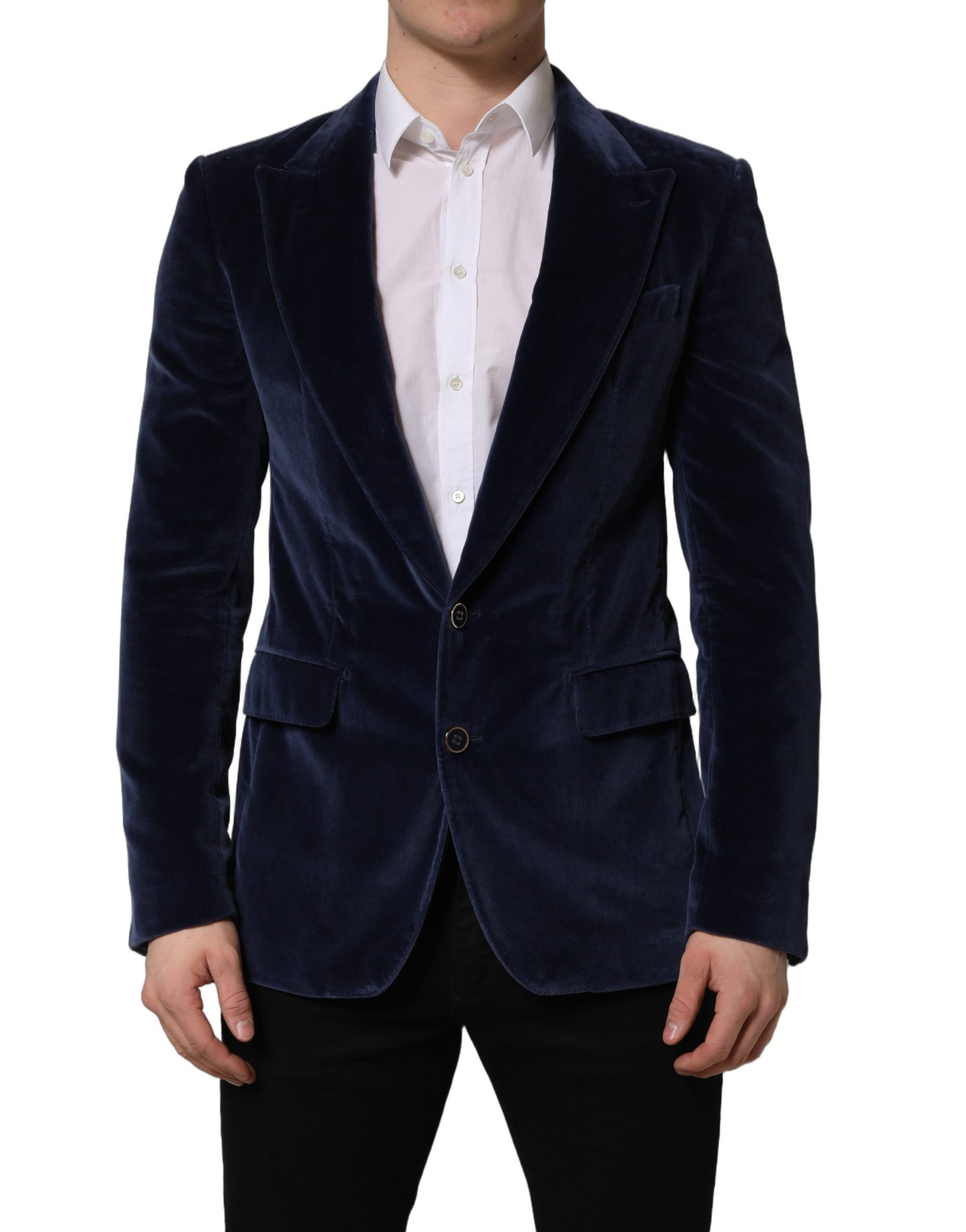 Dolce & Gabbana Blue Velvet Single Breasted Blazer Jacket | Regal Royce