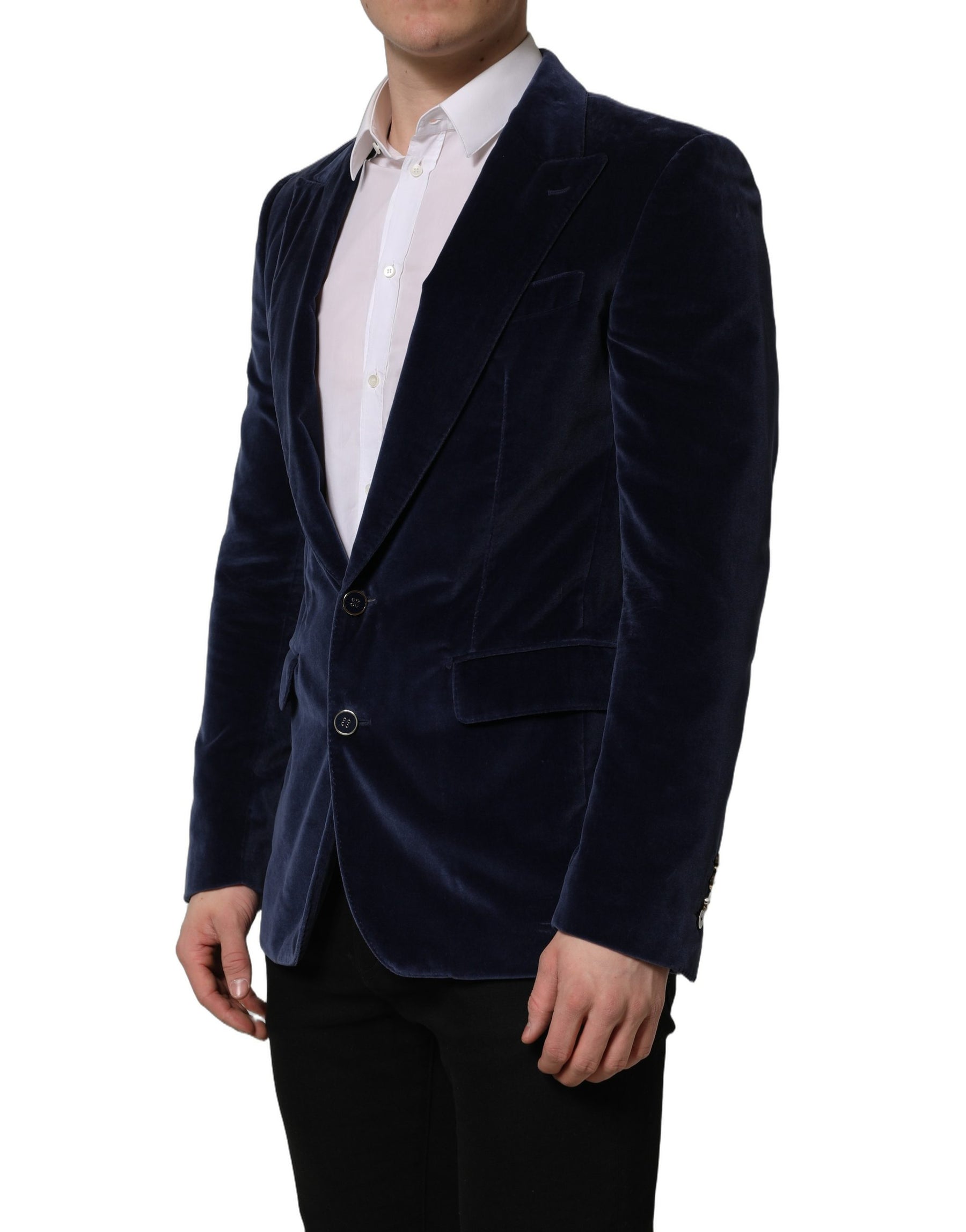 Dolce & Gabbana Blue Velvet Single Breasted Blazer Jacket | Regal Royce