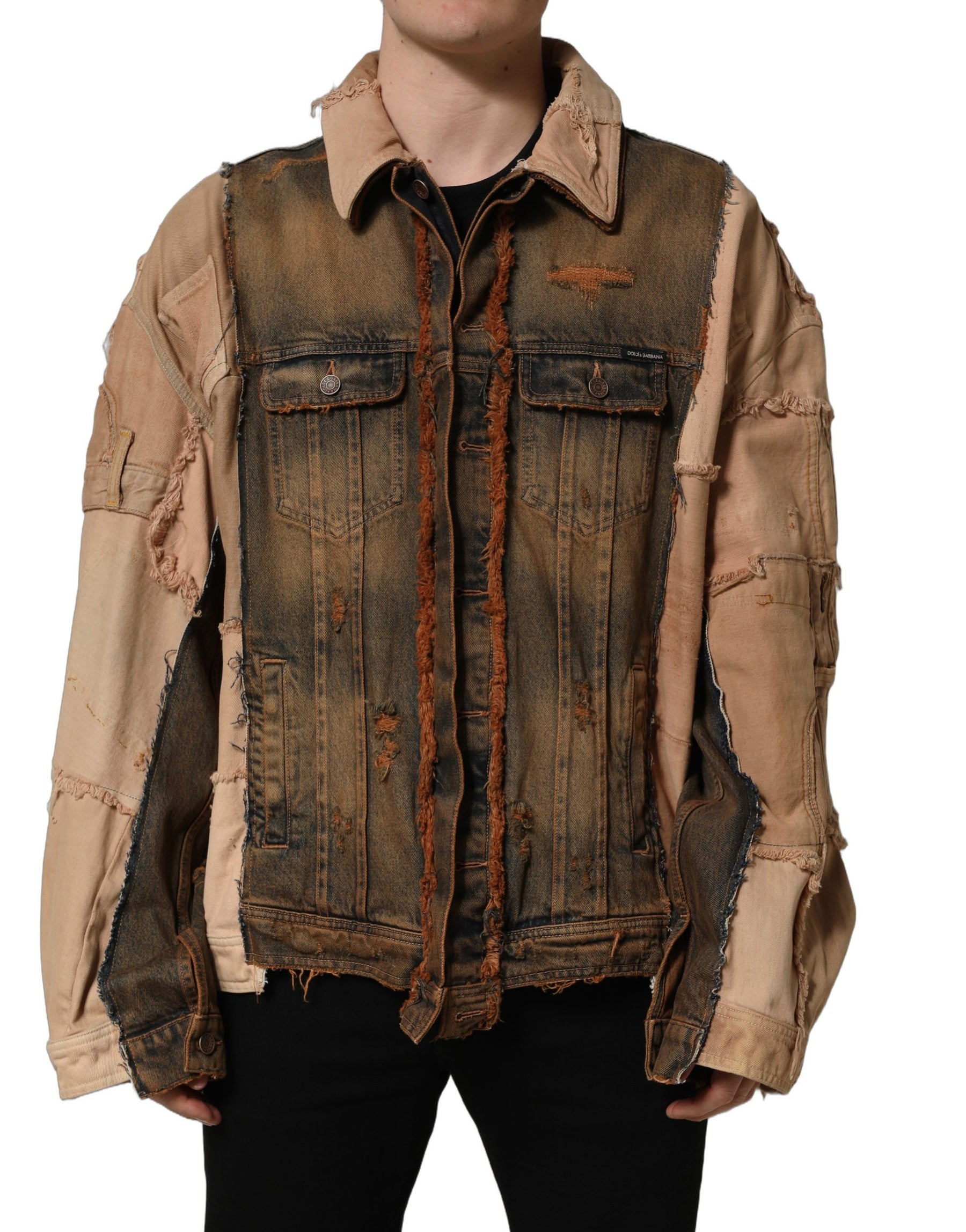 Dolce & Gabbana Multicolor Raw Cut Panelled Denim Men Jacket | Regal Royce