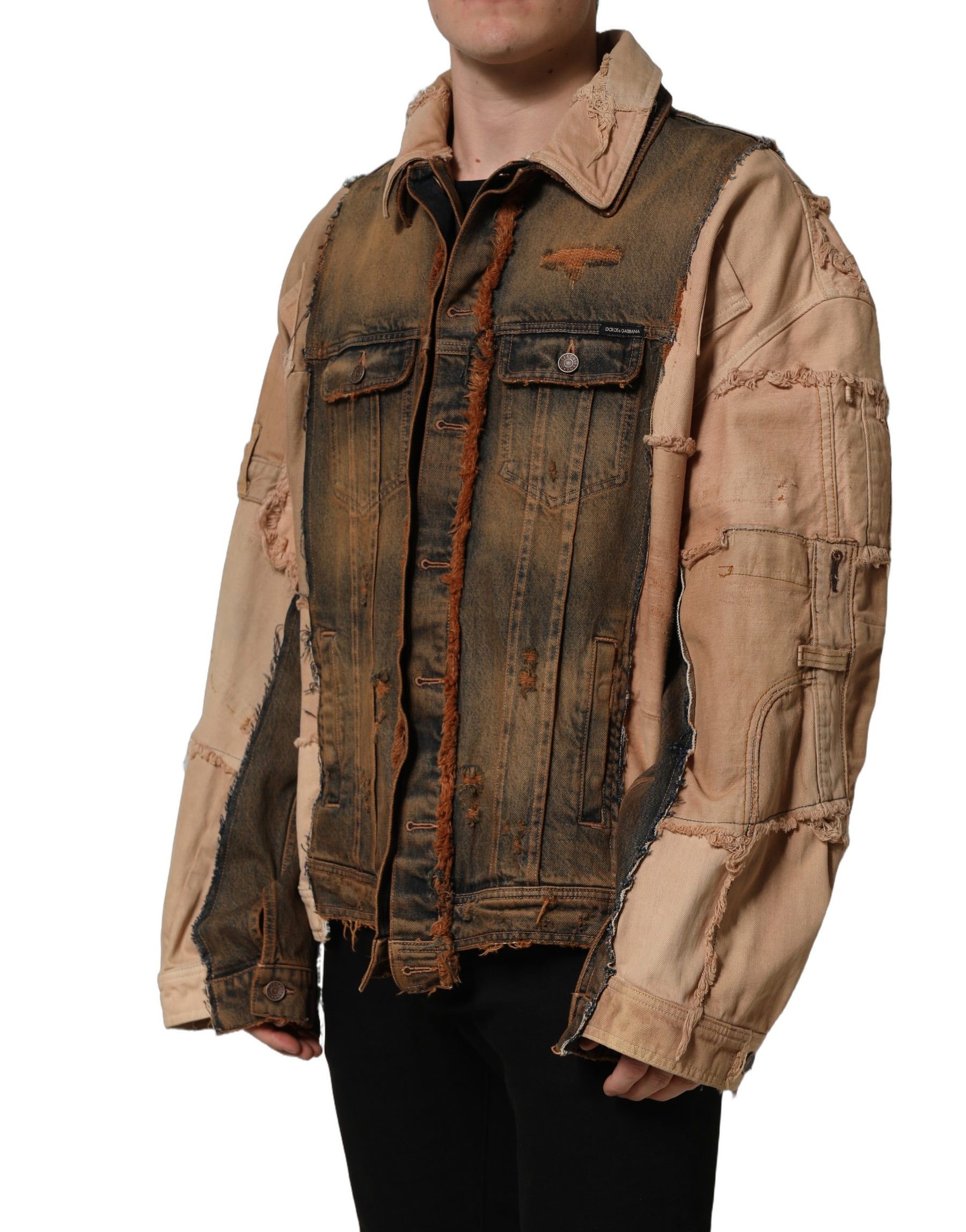 Dolce & Gabbana Multicolor Raw Cut Panelled Denim Men Jacket | Regal Royce