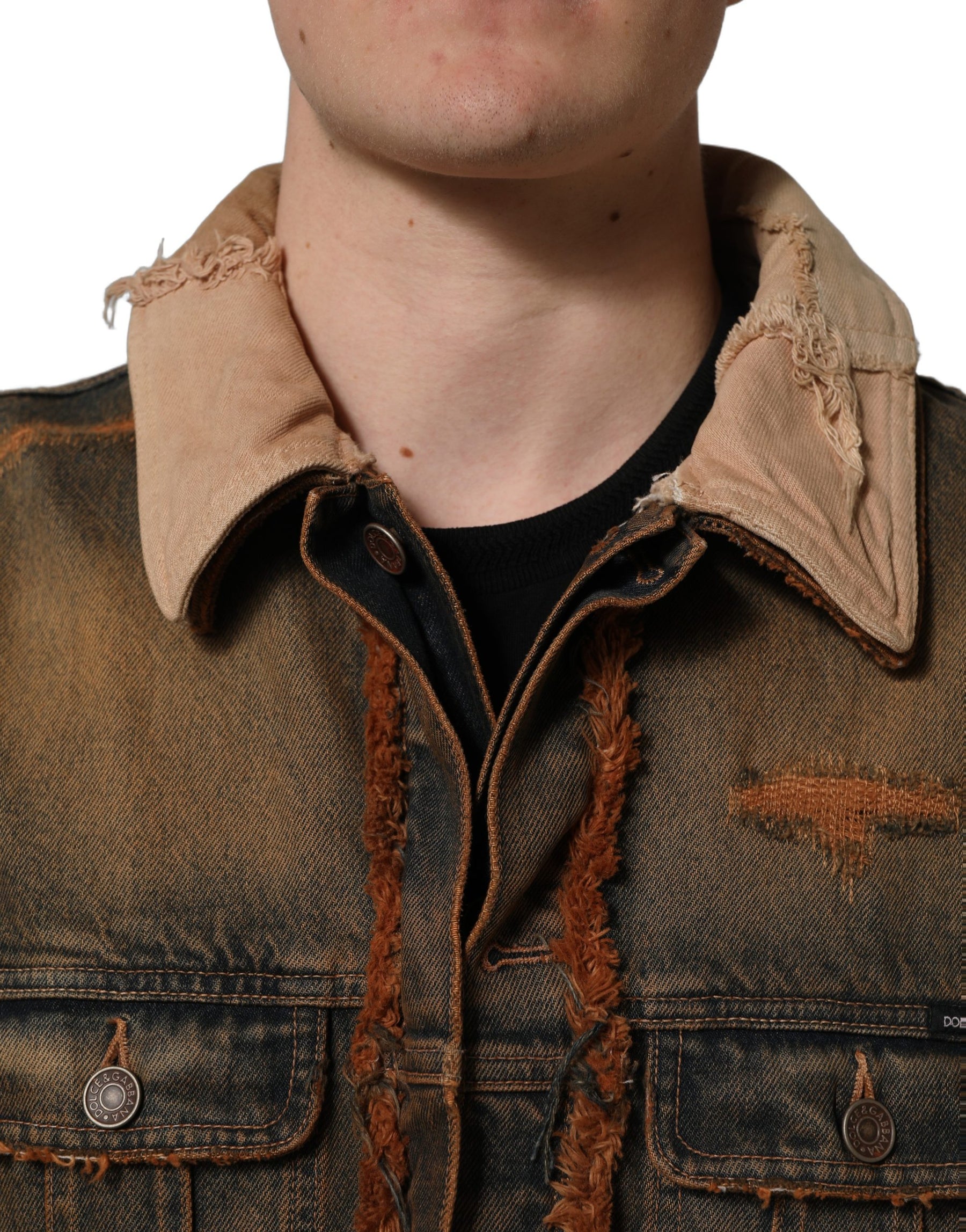 Dolce & Gabbana Multicolor Raw Cut Panelled Denim Men Jacket | Regal Royce