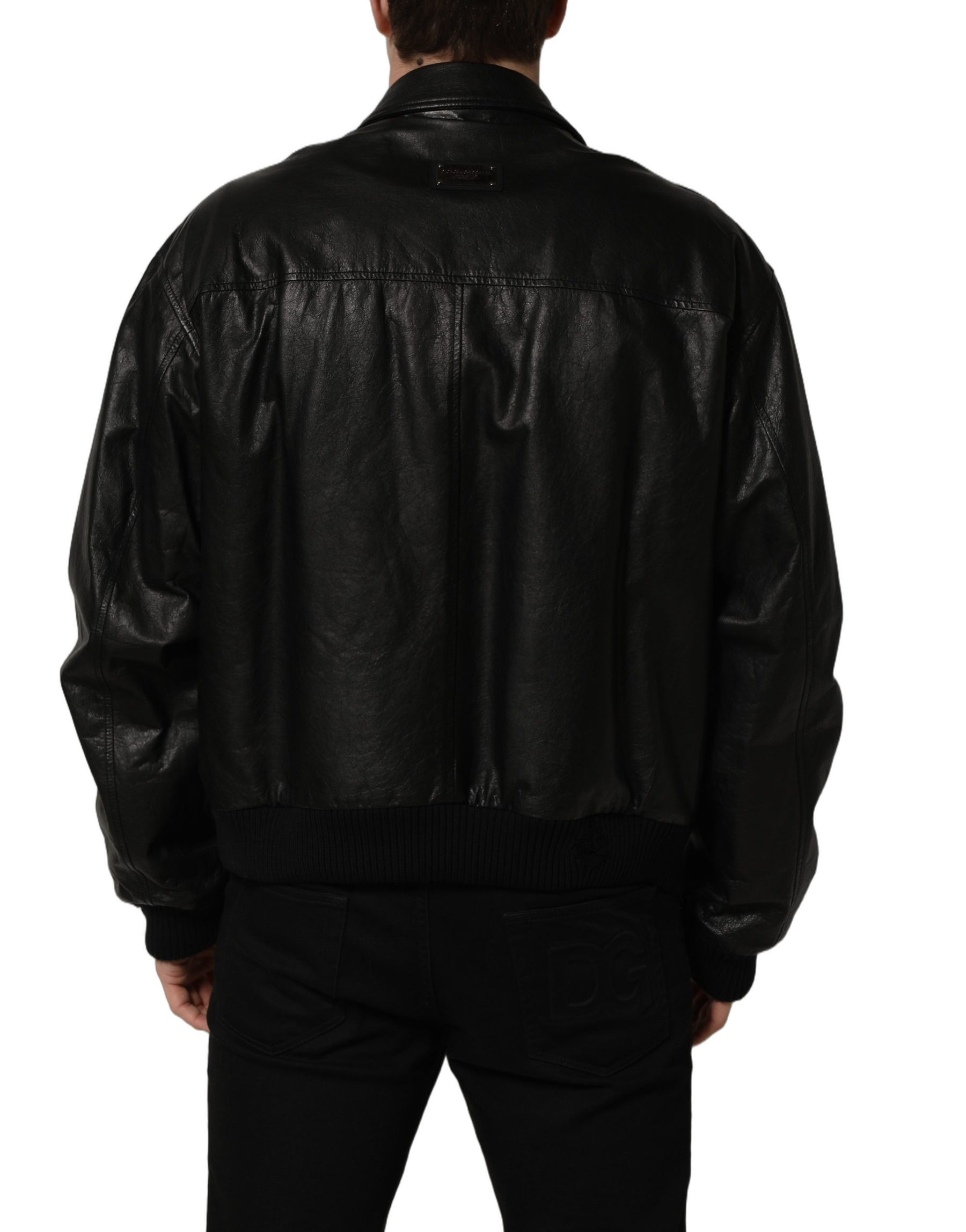 Dolce & Gabbana Black Leather Full Zip Men Biker Jacket | Regal Royce