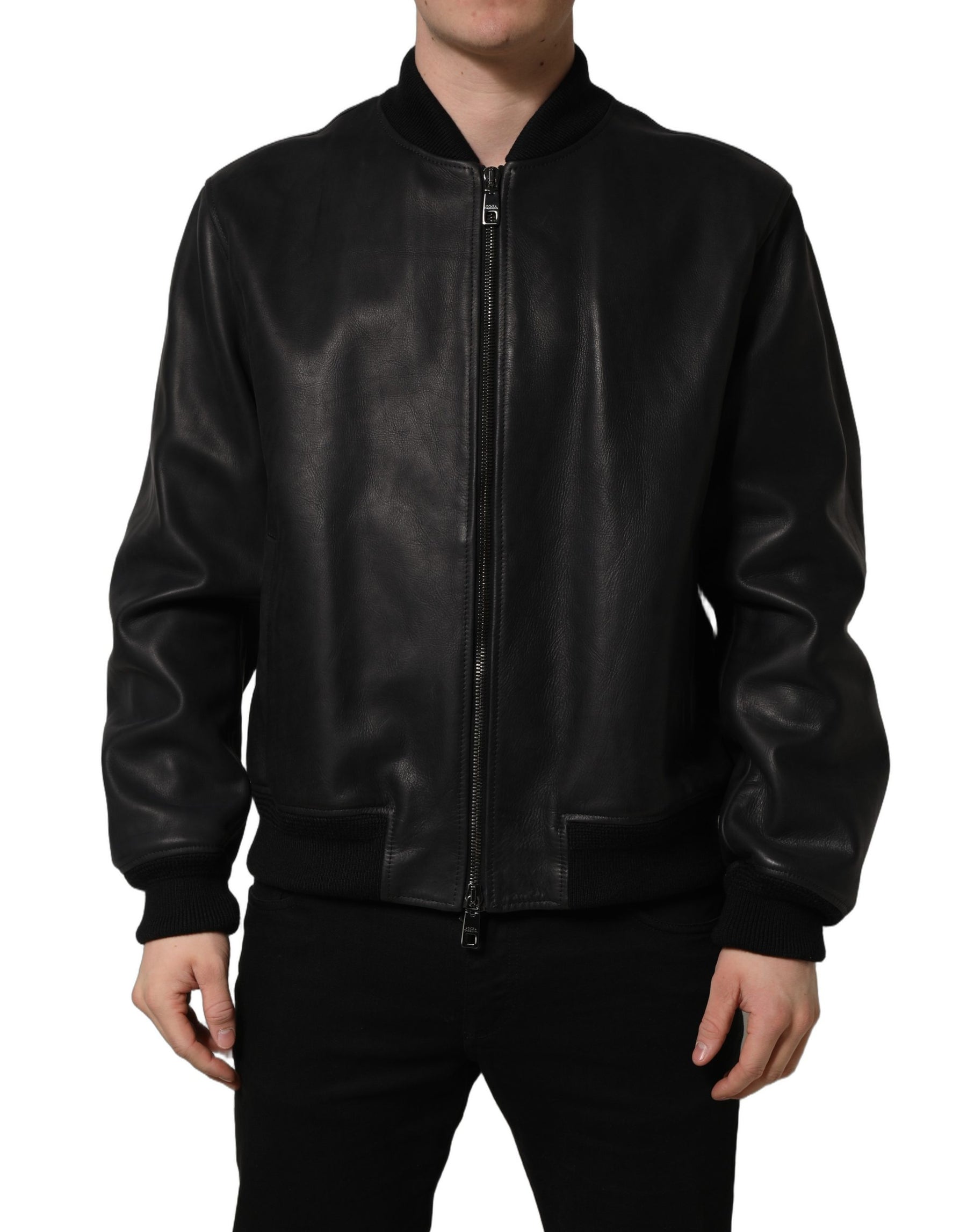 Dolce & Gabbana Black Leather Full Zip Men Biker Jacket | Regal Royce