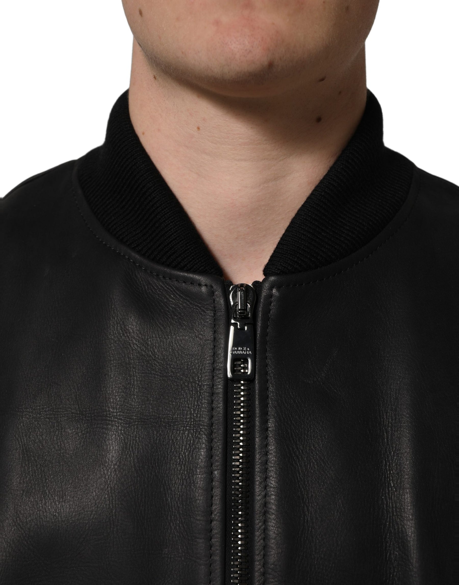 Dolce & Gabbana Black Leather Full Zip Men Biker Jacket | Regal Royce