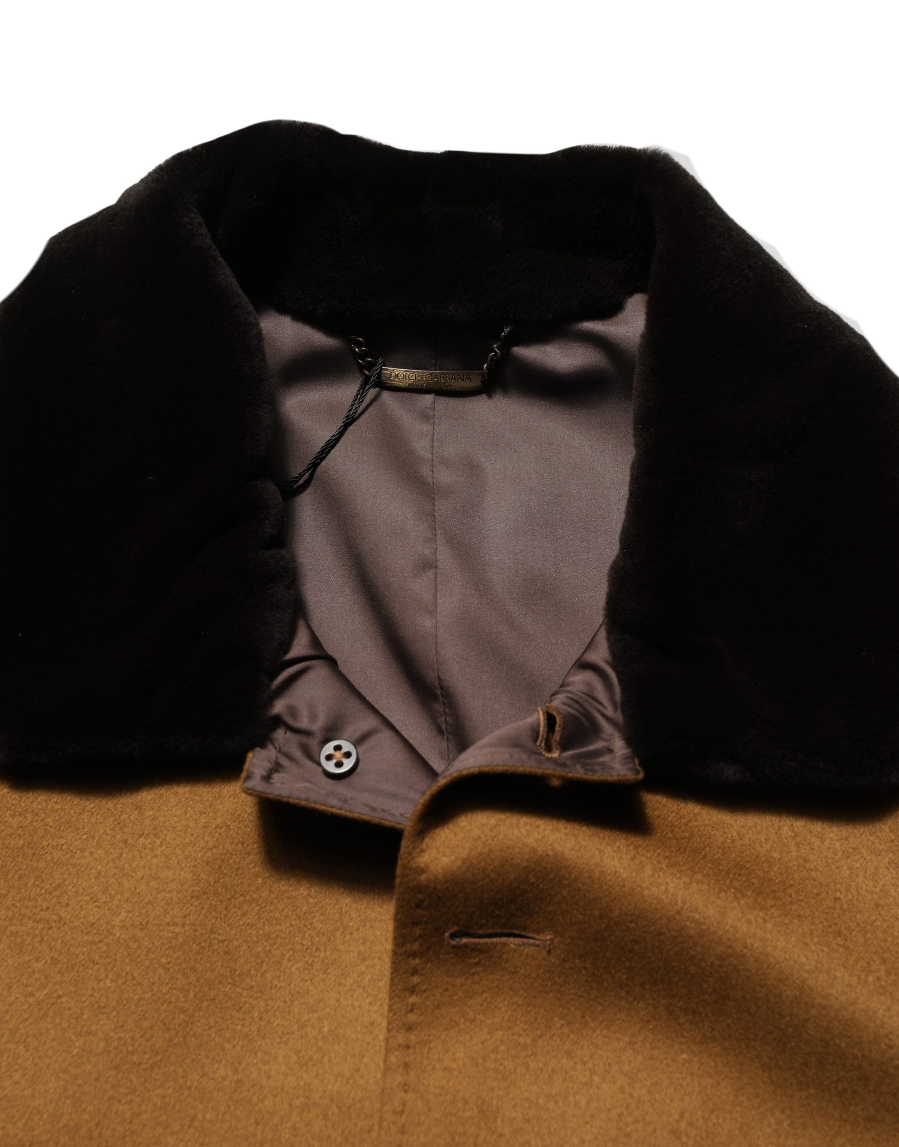 Dolce & Gabbana Brown Cashmere Mink Fur Men Overcoat Jacket | Regal Royce