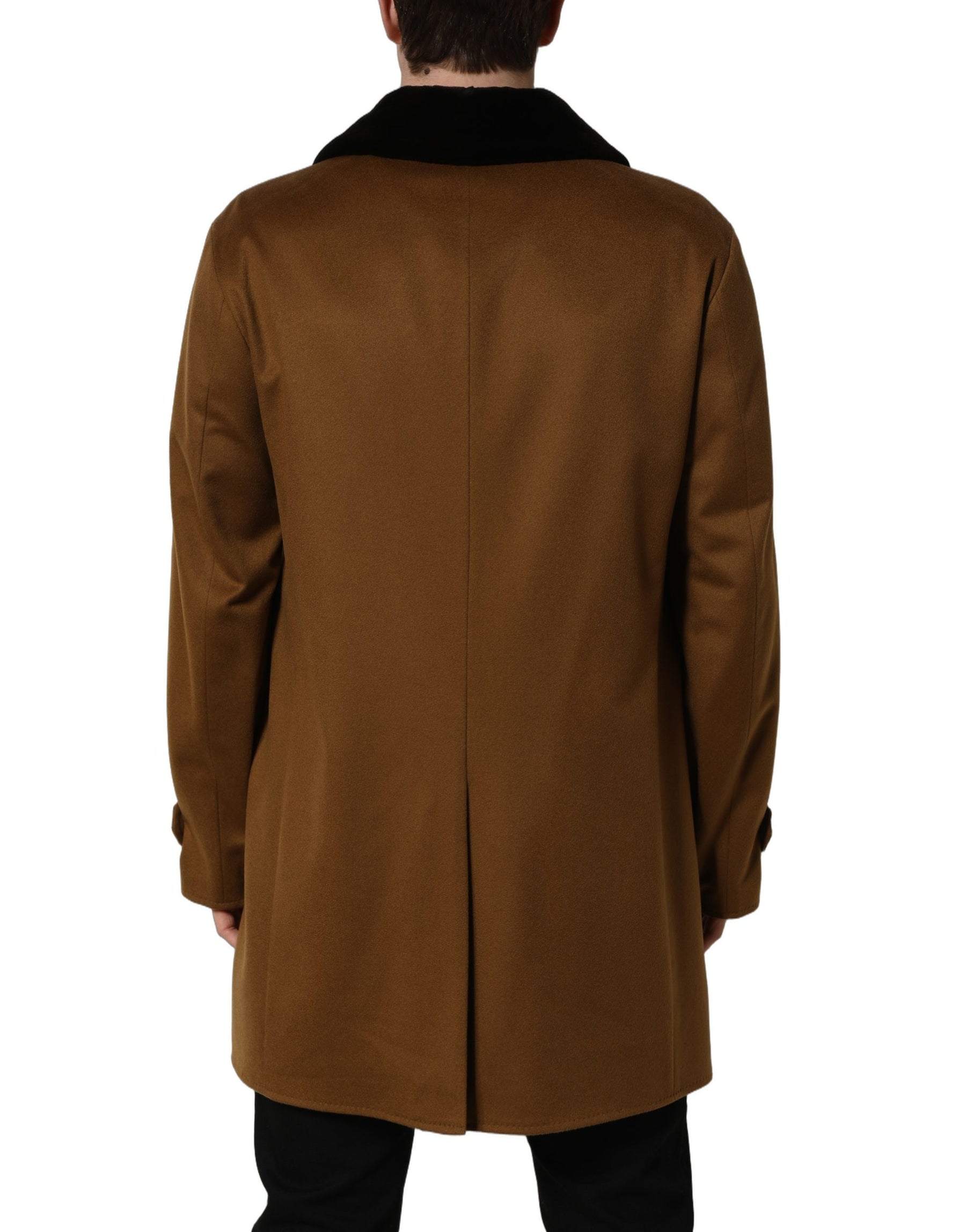 Dolce & Gabbana Brown Cashmere Mink Fur Men Overcoat Jacket | Regal Royce