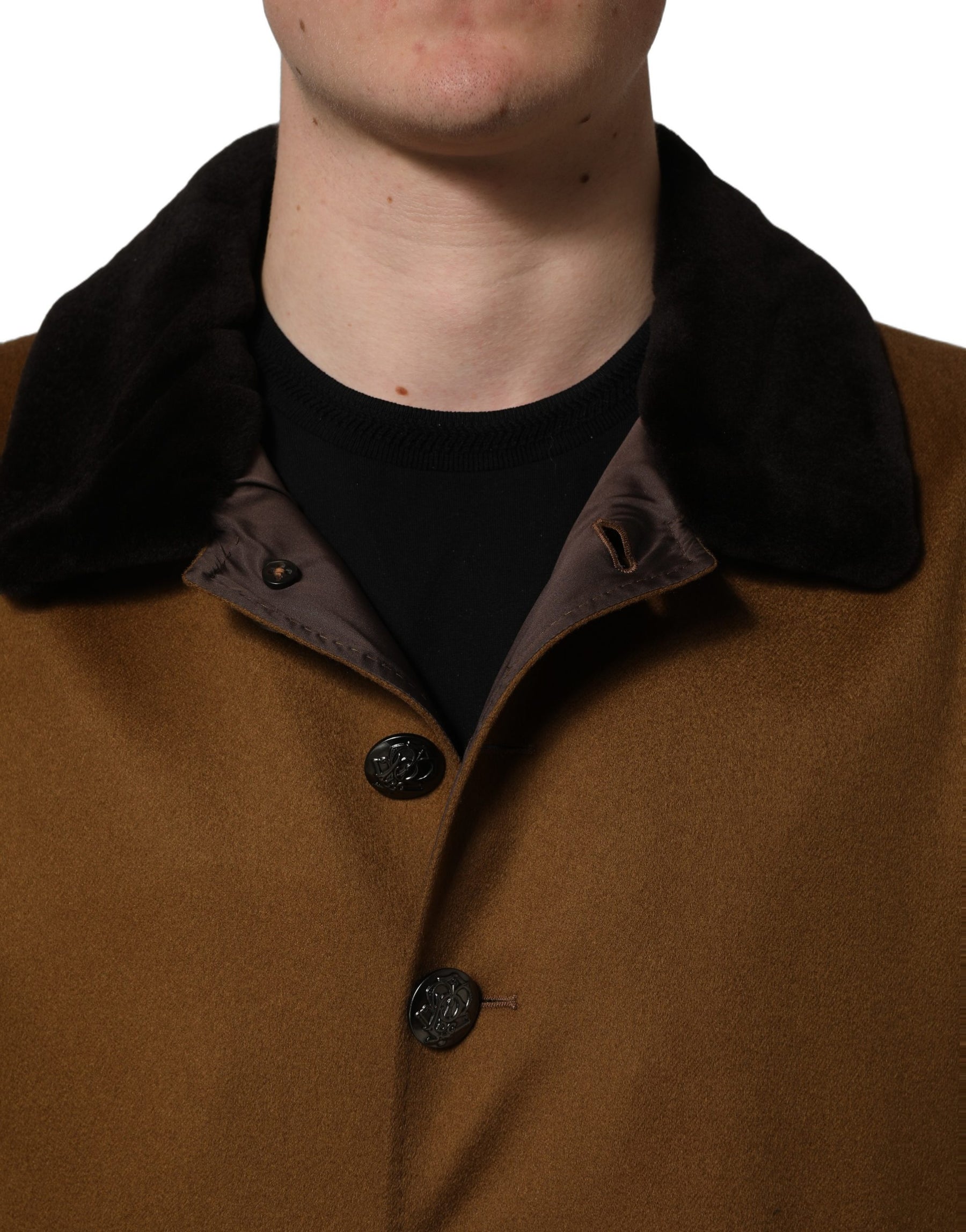 Dolce & Gabbana Brown Cashmere Mink Fur Men Overcoat Jacket | Regal Royce