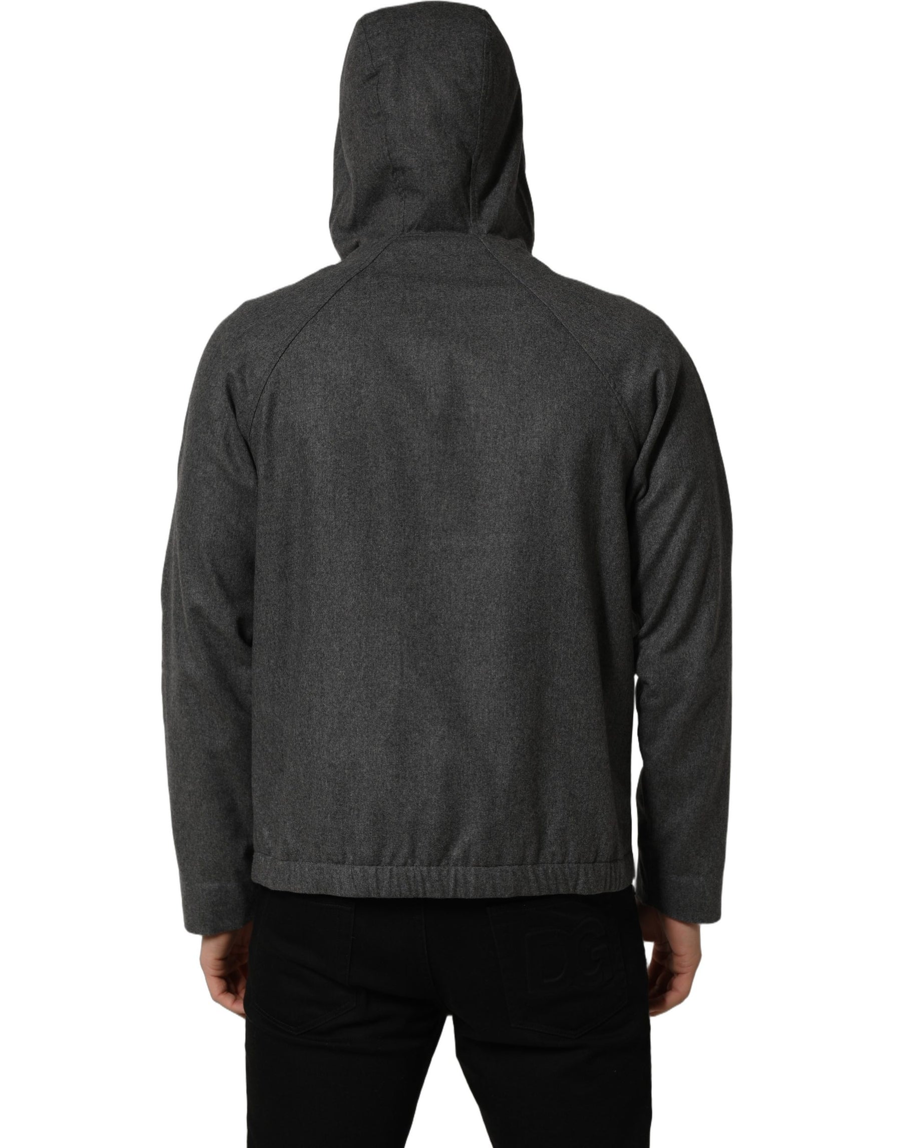 Dolce & Gabbana Gray Cotton Men Hooded Full Zip Bomber Jacket | Regal Royce