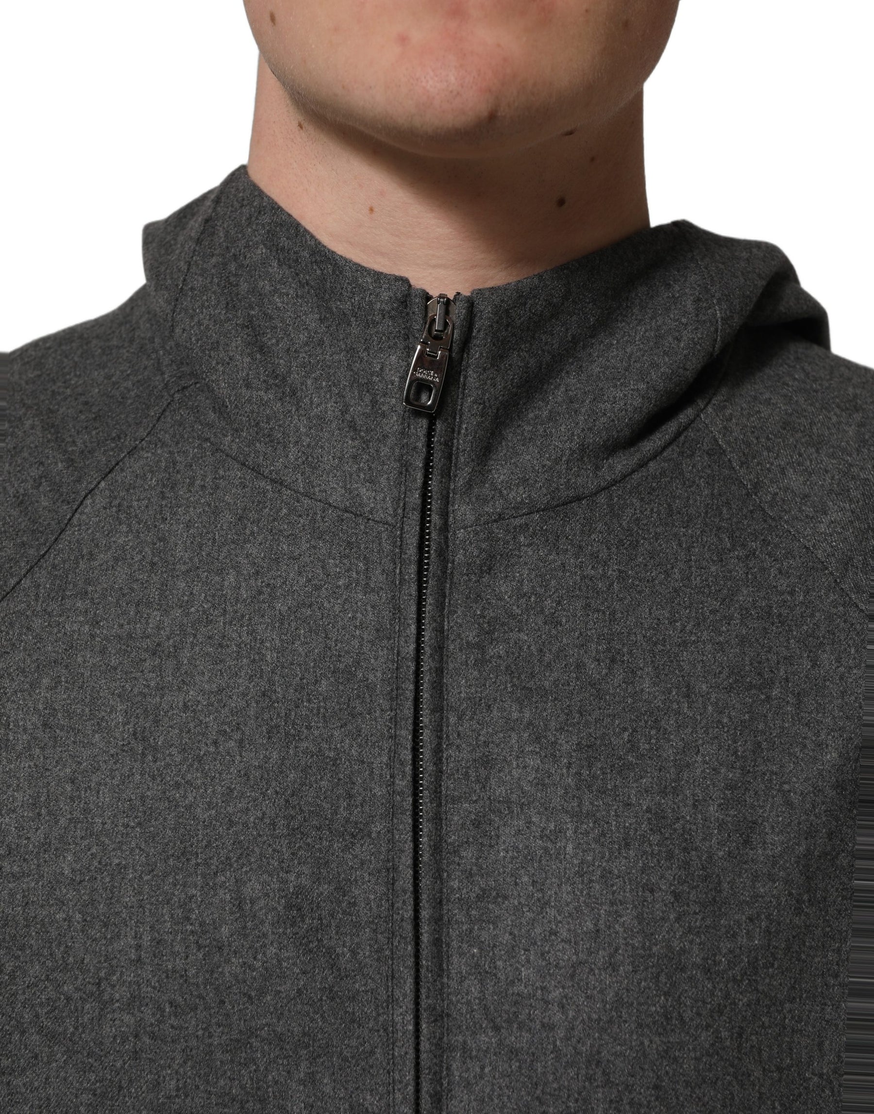 Dolce & Gabbana Gray Cotton Men Hooded Full Zip Bomber Jacket | Regal Royce