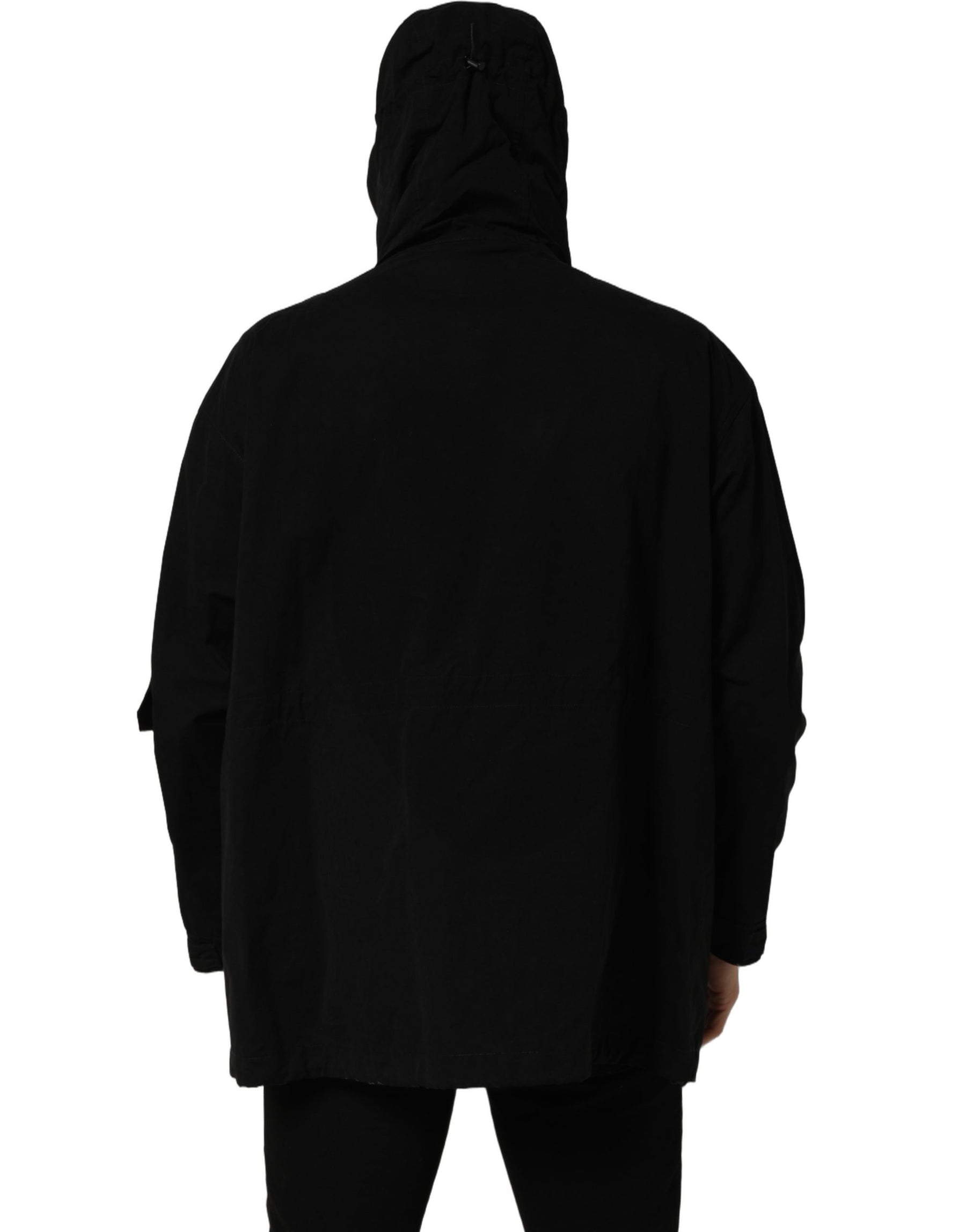 Dolce & Gabbana Black Nylon Men Hooded Windbreaker Jacket | Regal Royce