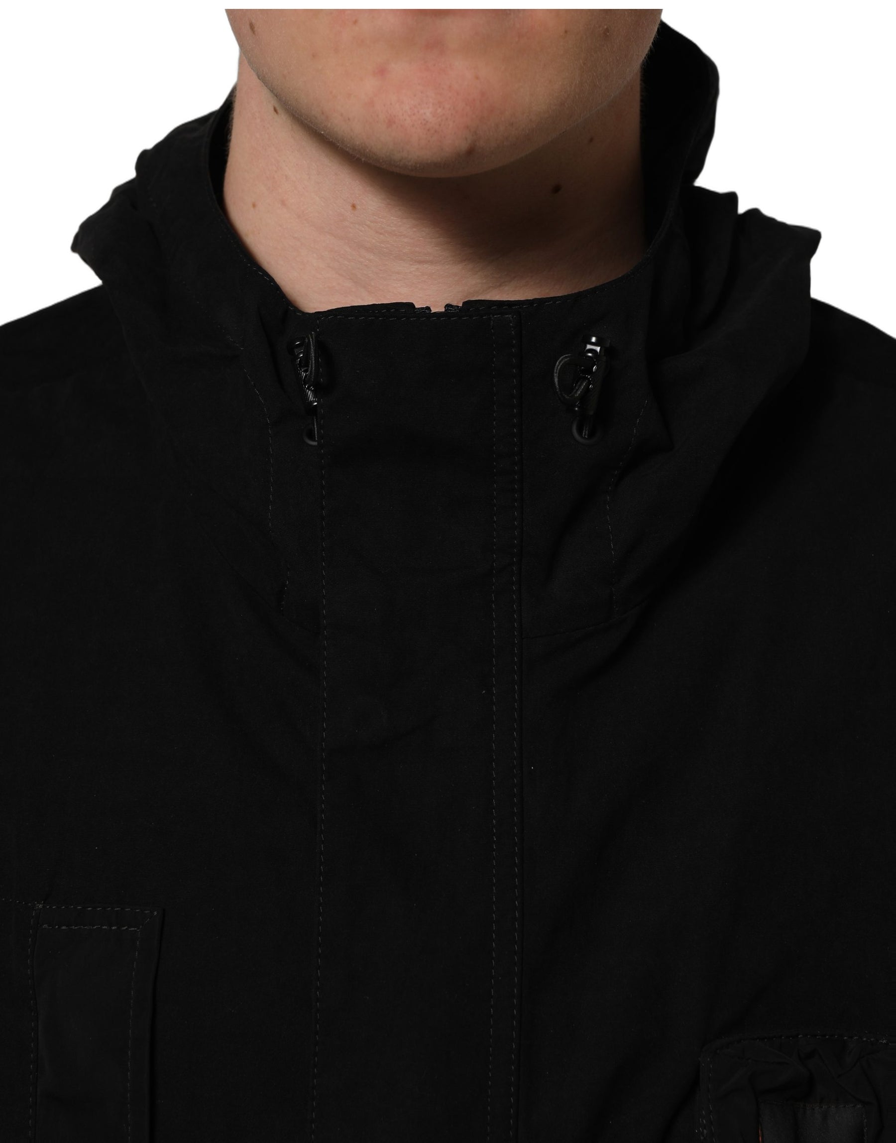 Dolce & Gabbana Black Nylon Men Hooded Windbreaker Jacket | Regal Royce