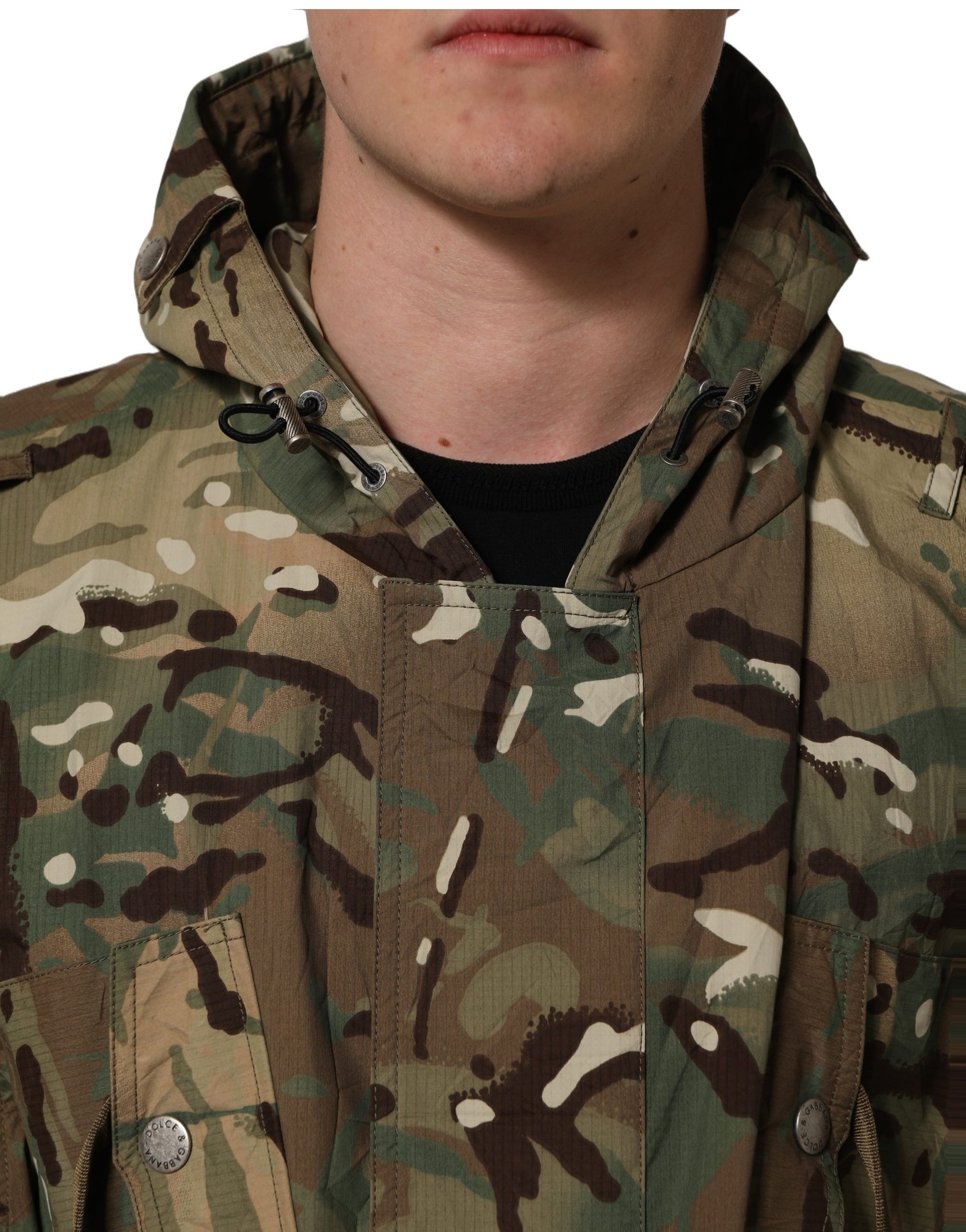 Dolce & Gabbana Multicolor Camouflage Hooded Coat Jacket | Regal Royce
