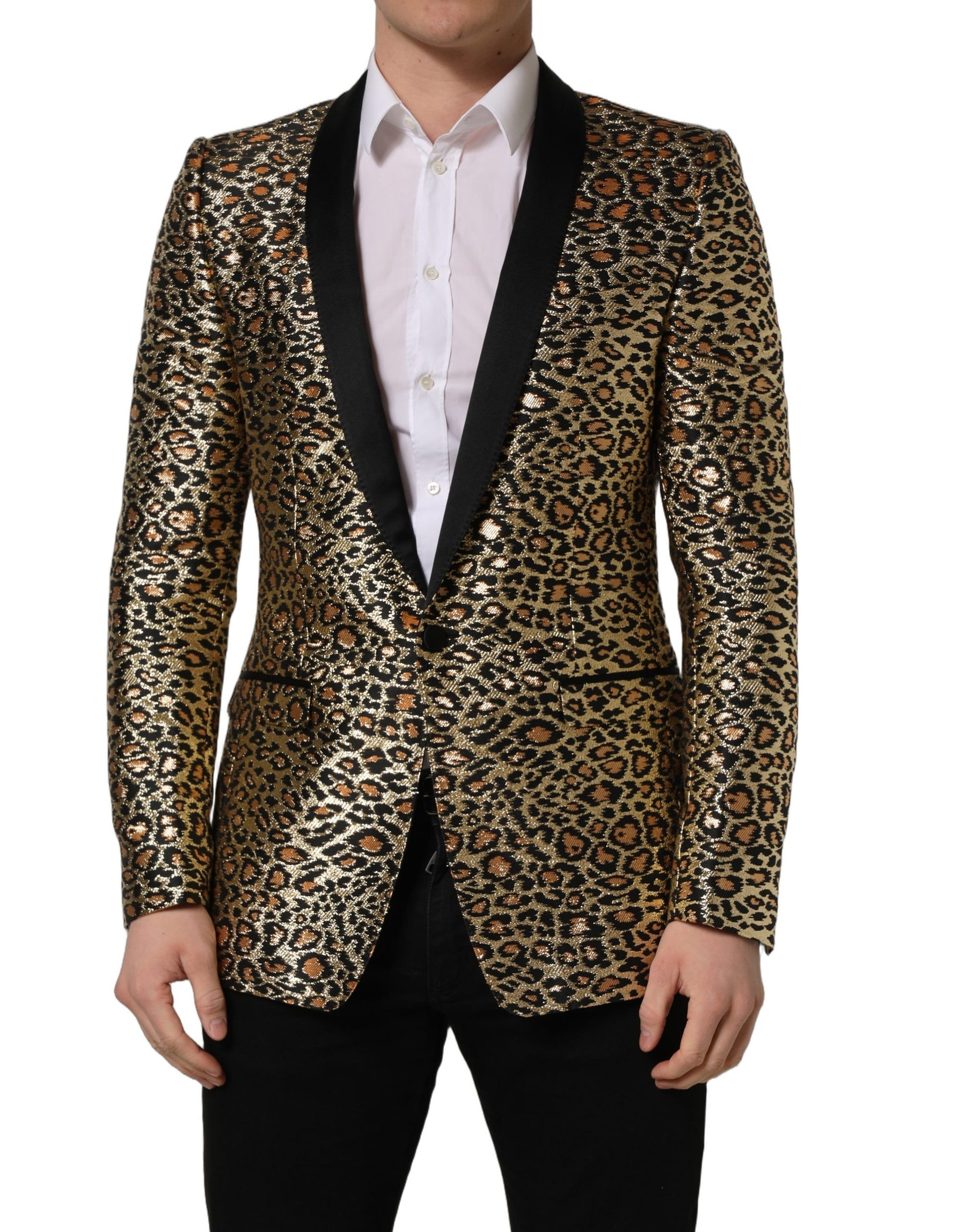 Dolce & Gabbana Gold Leopard Single Breasted Men Coat Jacket | Regal Royce