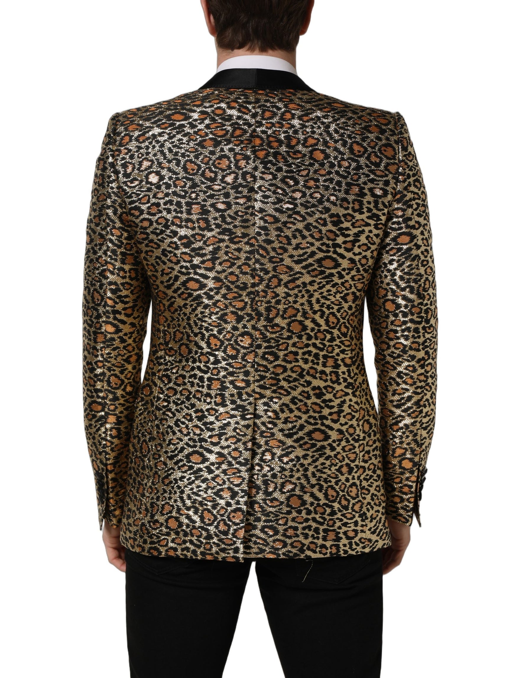 Dolce & Gabbana Gold Leopard Single Breasted Men Coat Jacket | Regal Royce