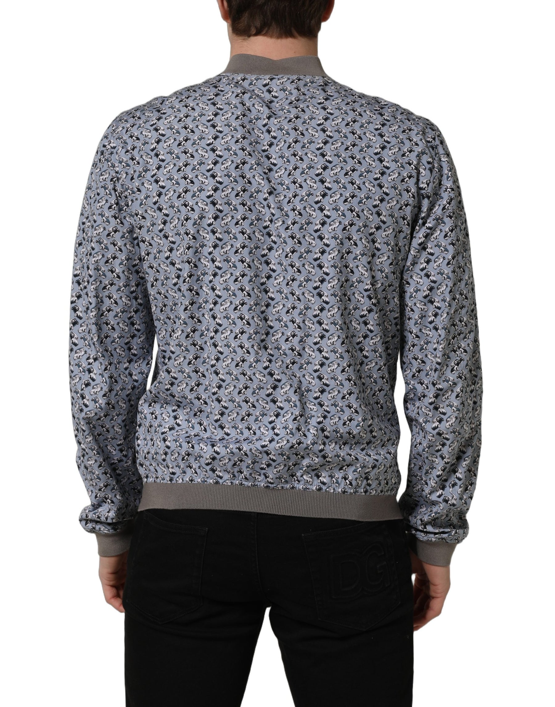Dolce & Gabbana Light Blue Cotton Car Print Bomber Jacket | Regal Royce