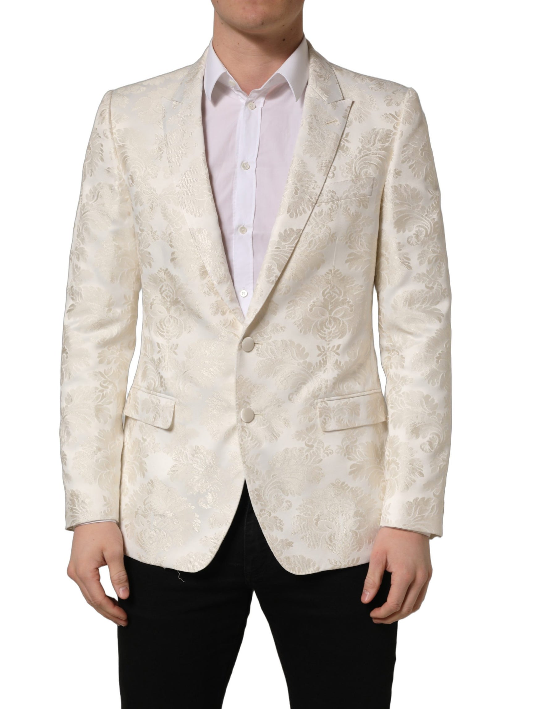 Dolce & Gabbana Off White Floral Single Breasted Men Jacket | Regal Royce