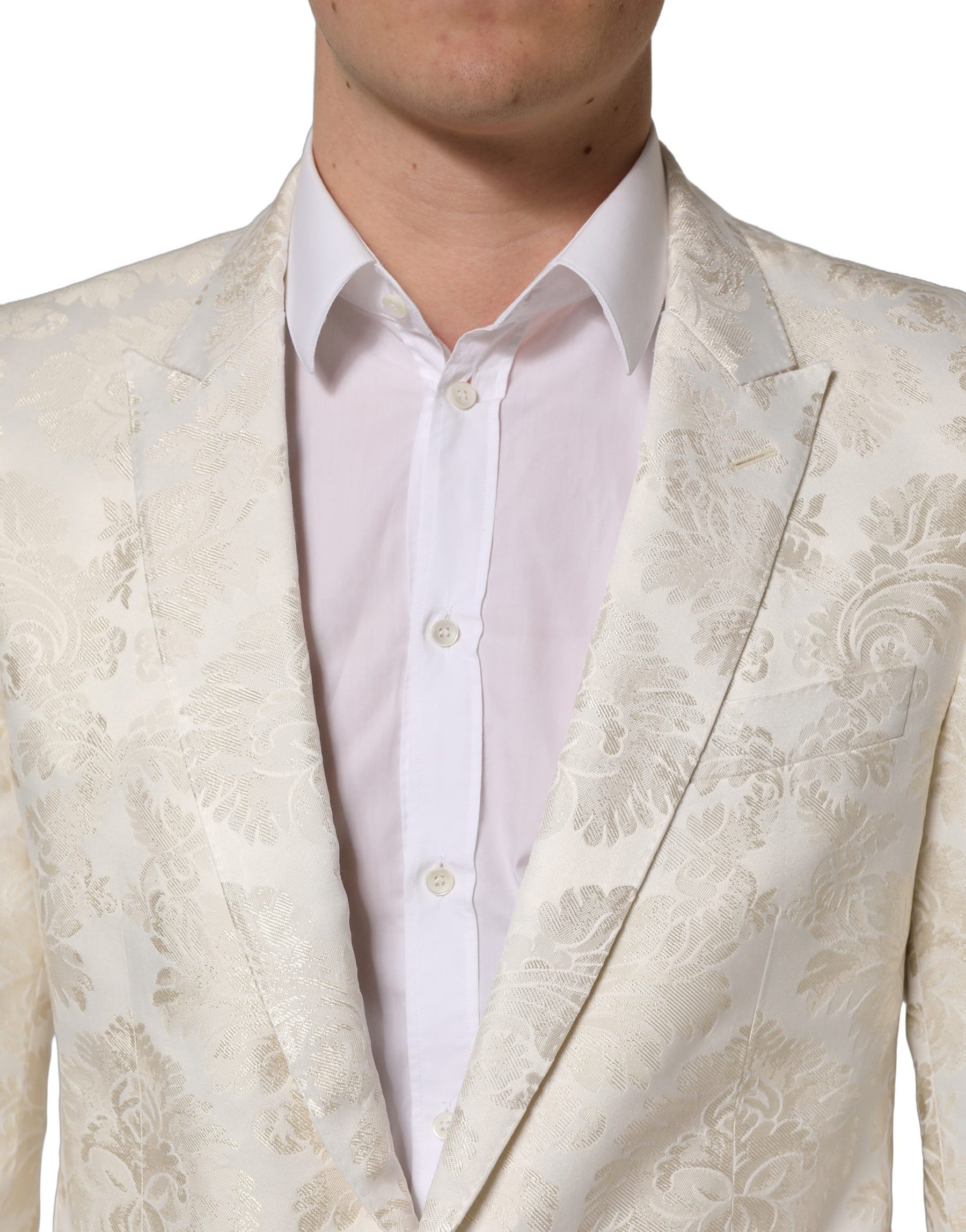Dolce & Gabbana Off White Floral Single Breasted Men Jacket | Regal Royce