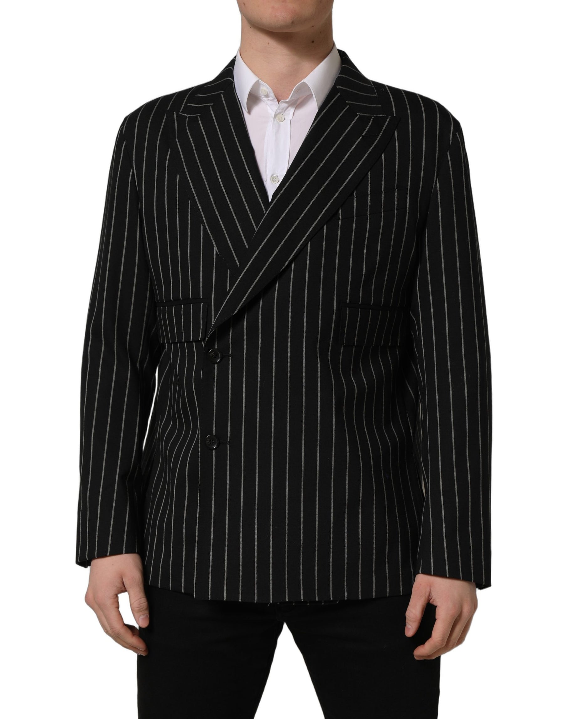 Dolce & Gabbana Black Stripes Wool Double Breasted Jacket | Regal Royce
