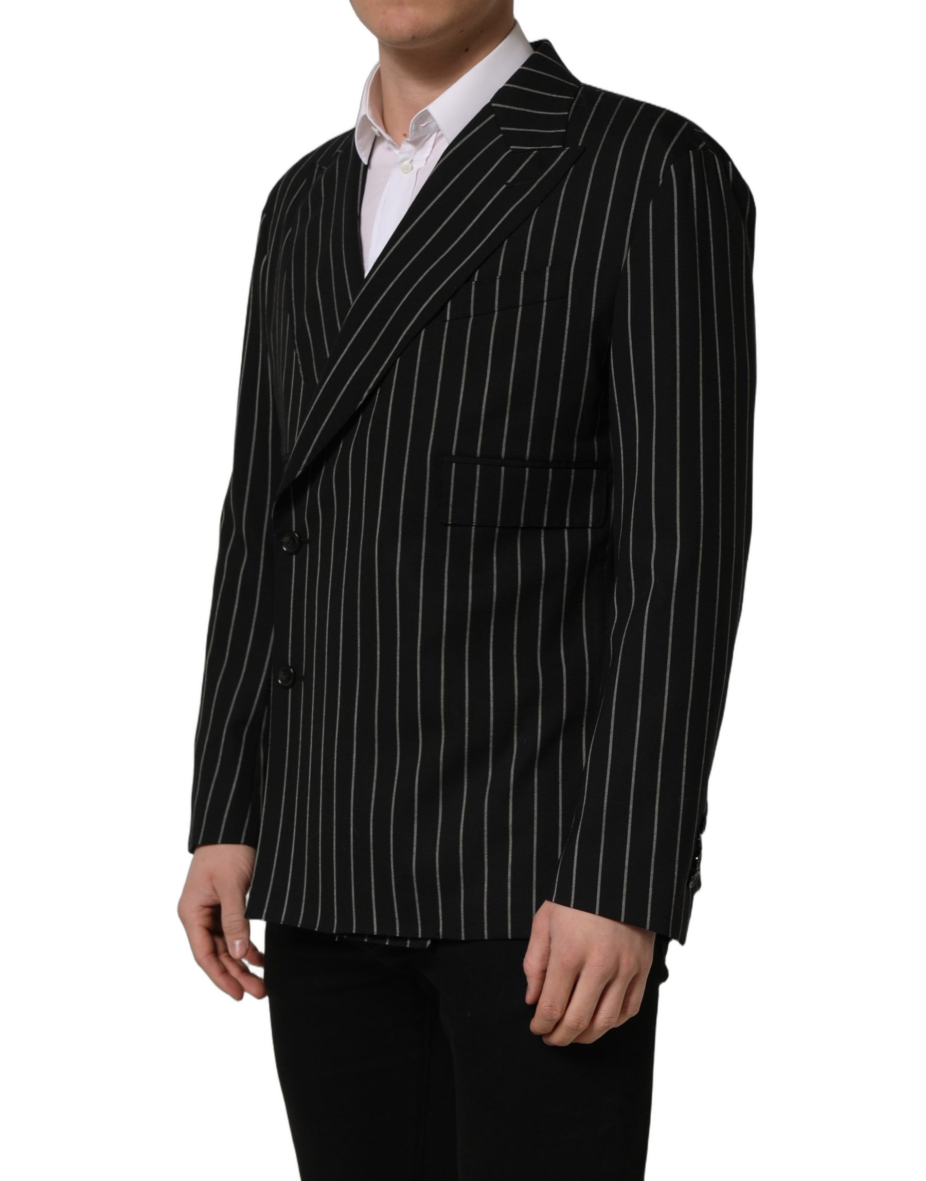 Dolce & Gabbana Black Stripes Wool Double Breasted Jacket | Regal Royce