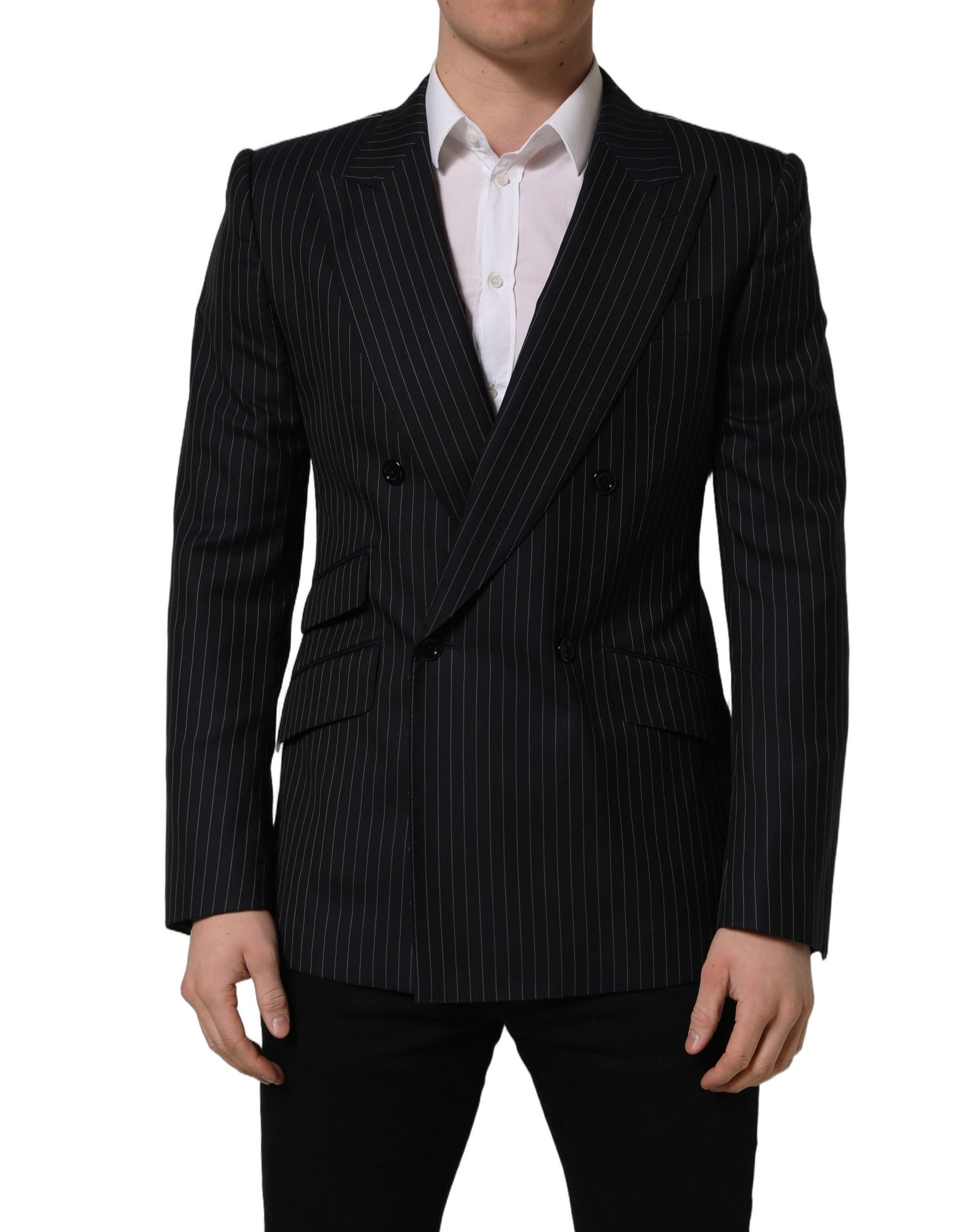 Dolce & Gabbana Black Stripes Wool Double Breasted Jacket | Regal Royce