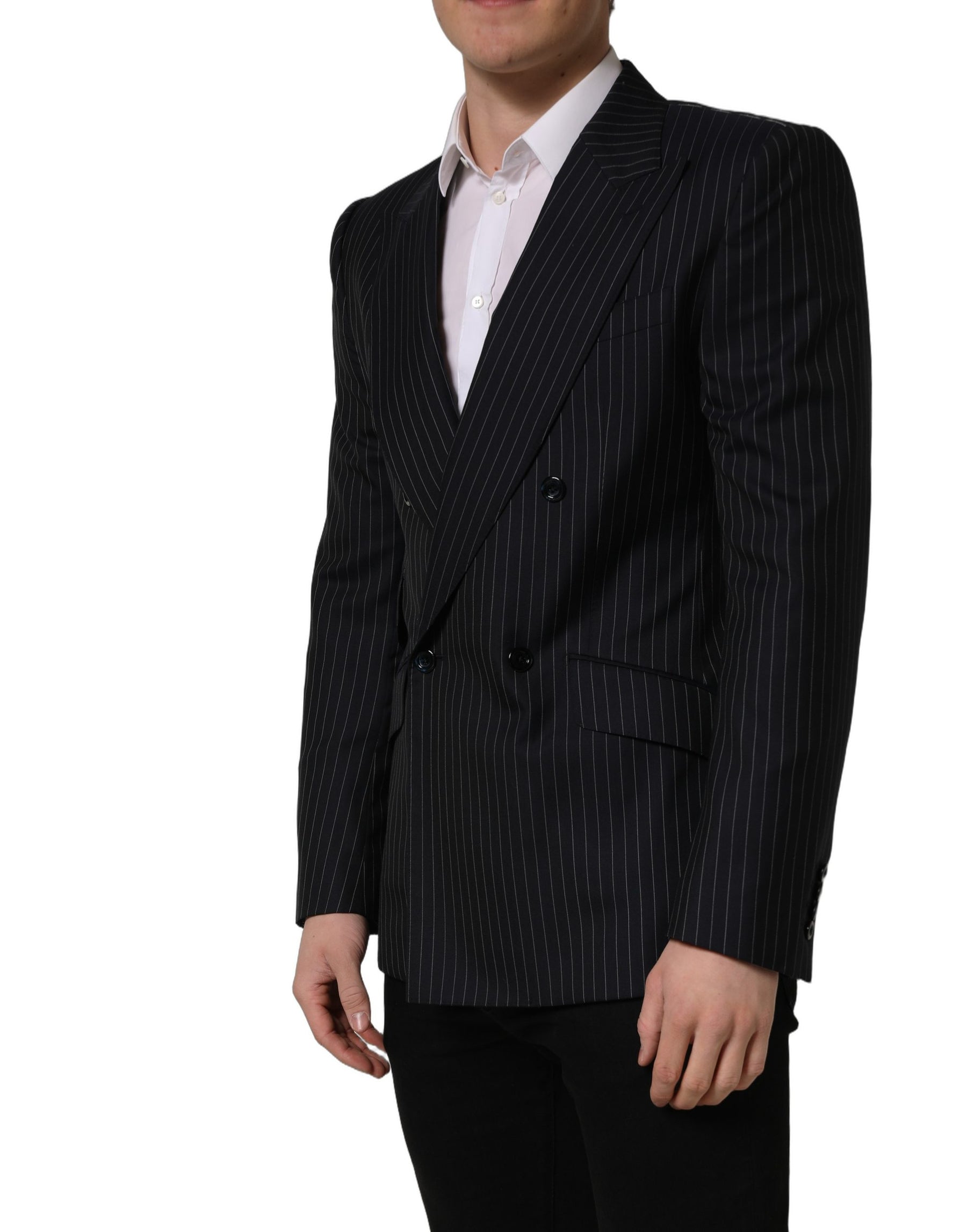 Dolce & Gabbana Black Stripes Wool Double Breasted Jacket | Regal Royce